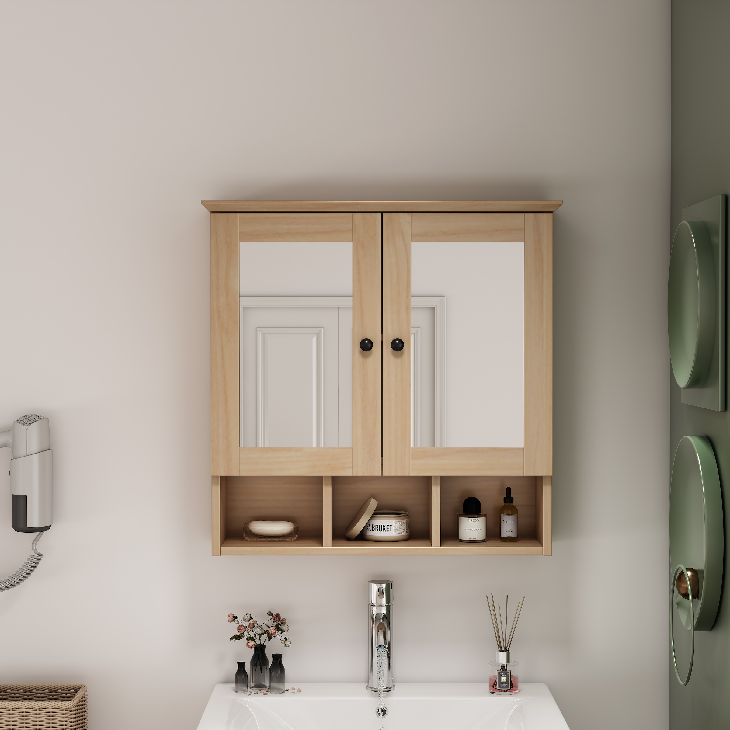 welltime Spiegelschrank »STOCKHOLM« mit 2 Spiegeltüren, offenen Fächern und verstellbaren Einlegeböden