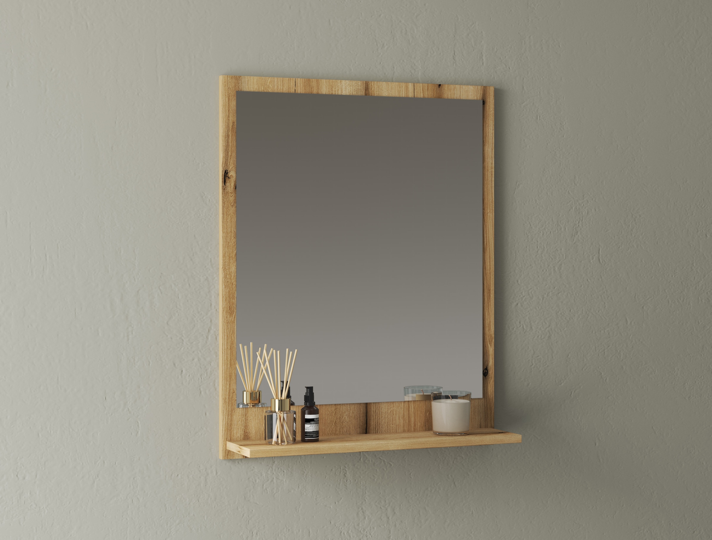 INOSIGN Miroir de salle de bain »Oslo, Spiegel in Eiche Evoke, Wandspiegel im skandinavischen Design« mit Ablagefläche, 60 cm breit