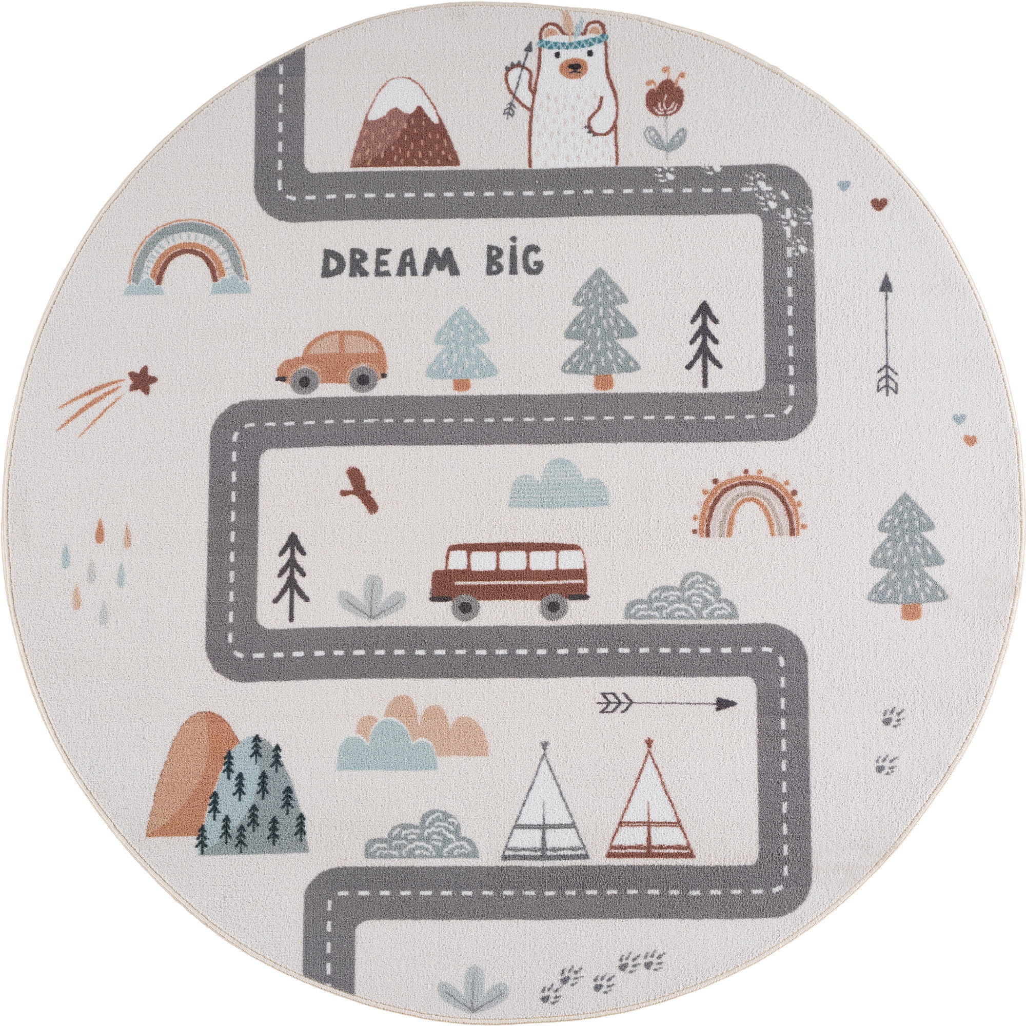 Ayyildiz Teppiche Tapis pour enfants »COCO 1134   , auch in rund erhältlich« Rond 8 mm Höhe Lavable à 30 °C, antidérapant, certifié OEKO-TEX®, route