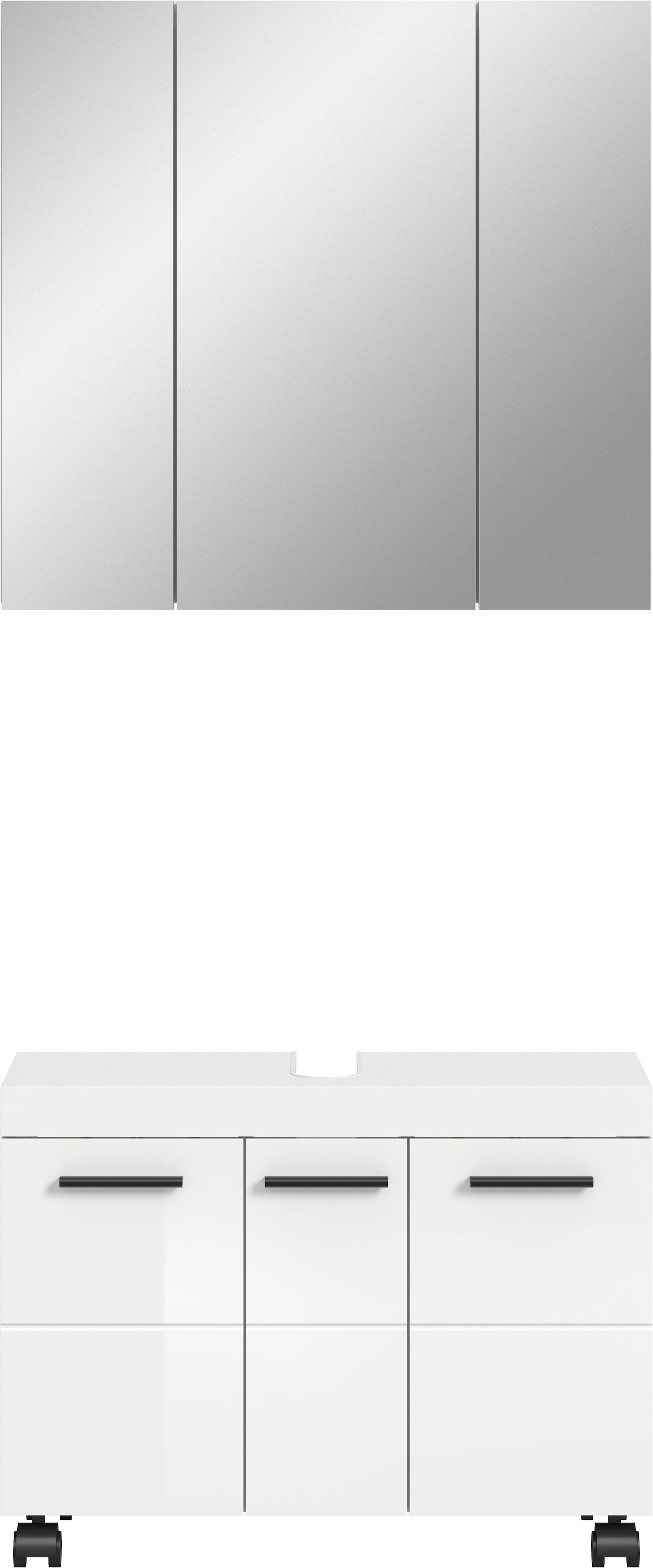 welltime Ensemble de meubles de salle de bain »AVON, Breite 82 cm, 2-teilige moderne Badkombination, auf Rollen« bestehend aus: Waschbeckenunterschrank & Spiegelschrank, 2 cuis tlg.