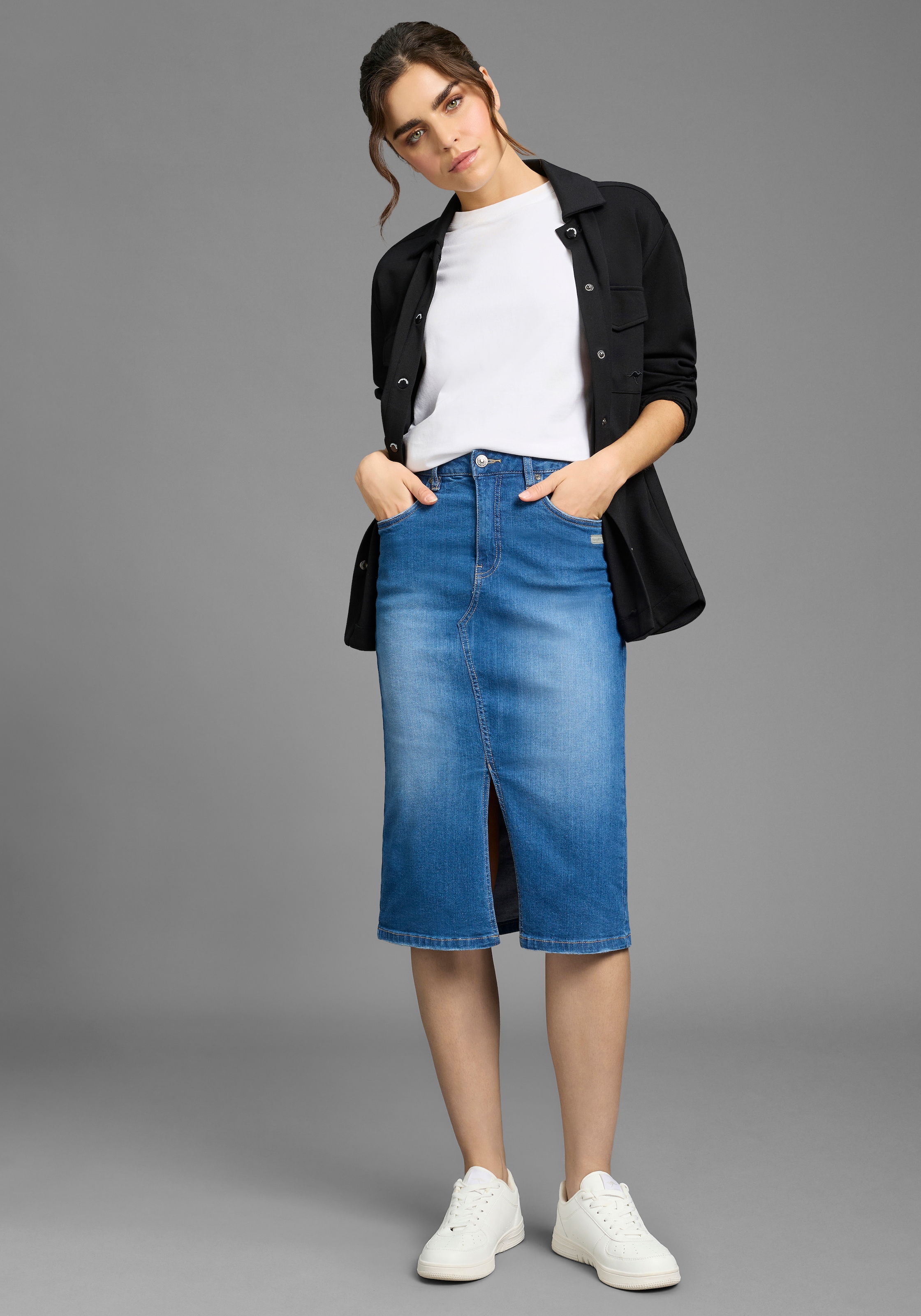 KangaROOS Jeansrock in Midilänge mit Schlitz