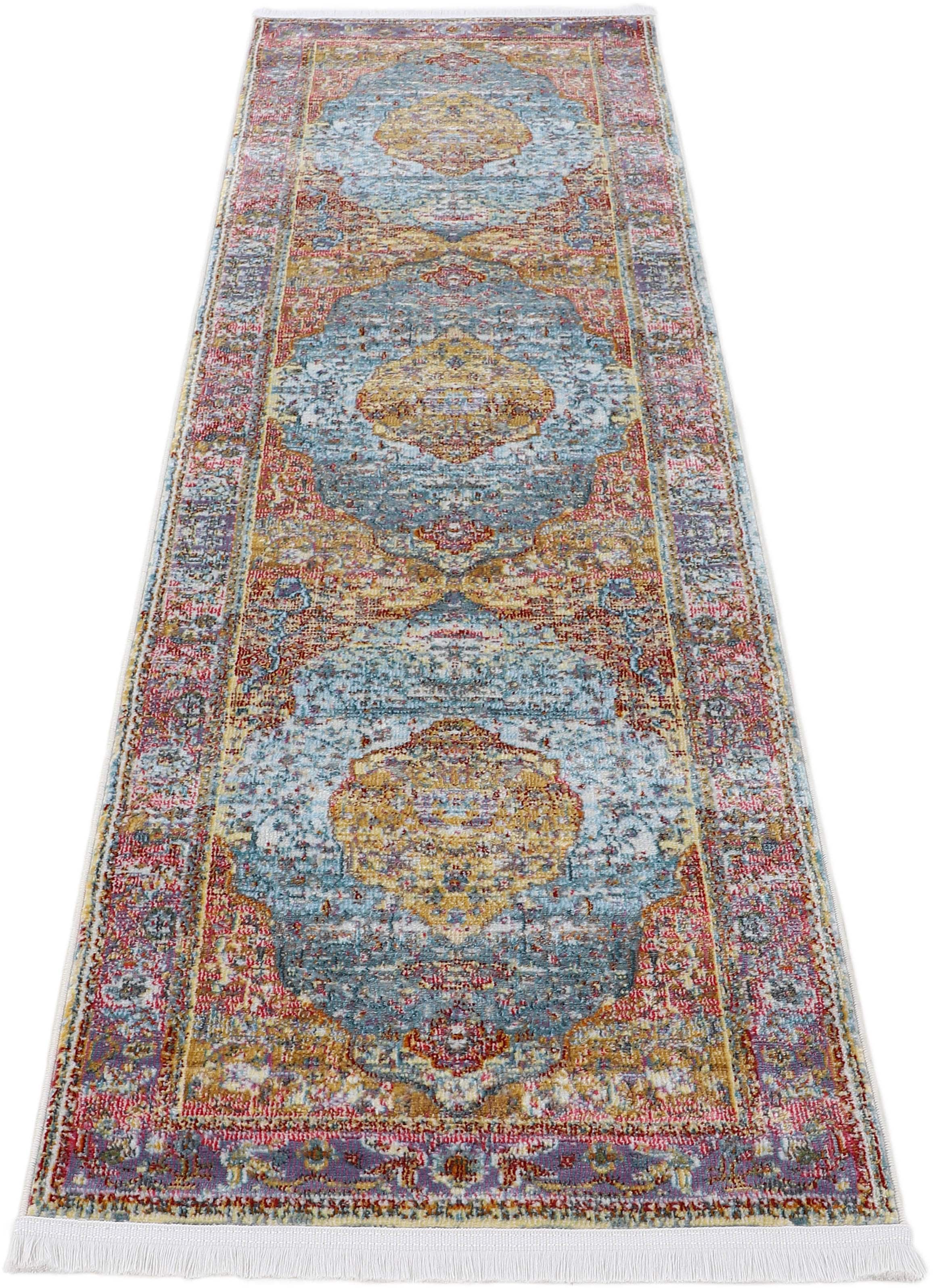 carpetfine Teppich »Esha ,   auch als Läufer erhältlich« rechteckig 8 mm Höhe Vintage Orient Look, schöne Farben, mit Fransen, Wohnzimmer