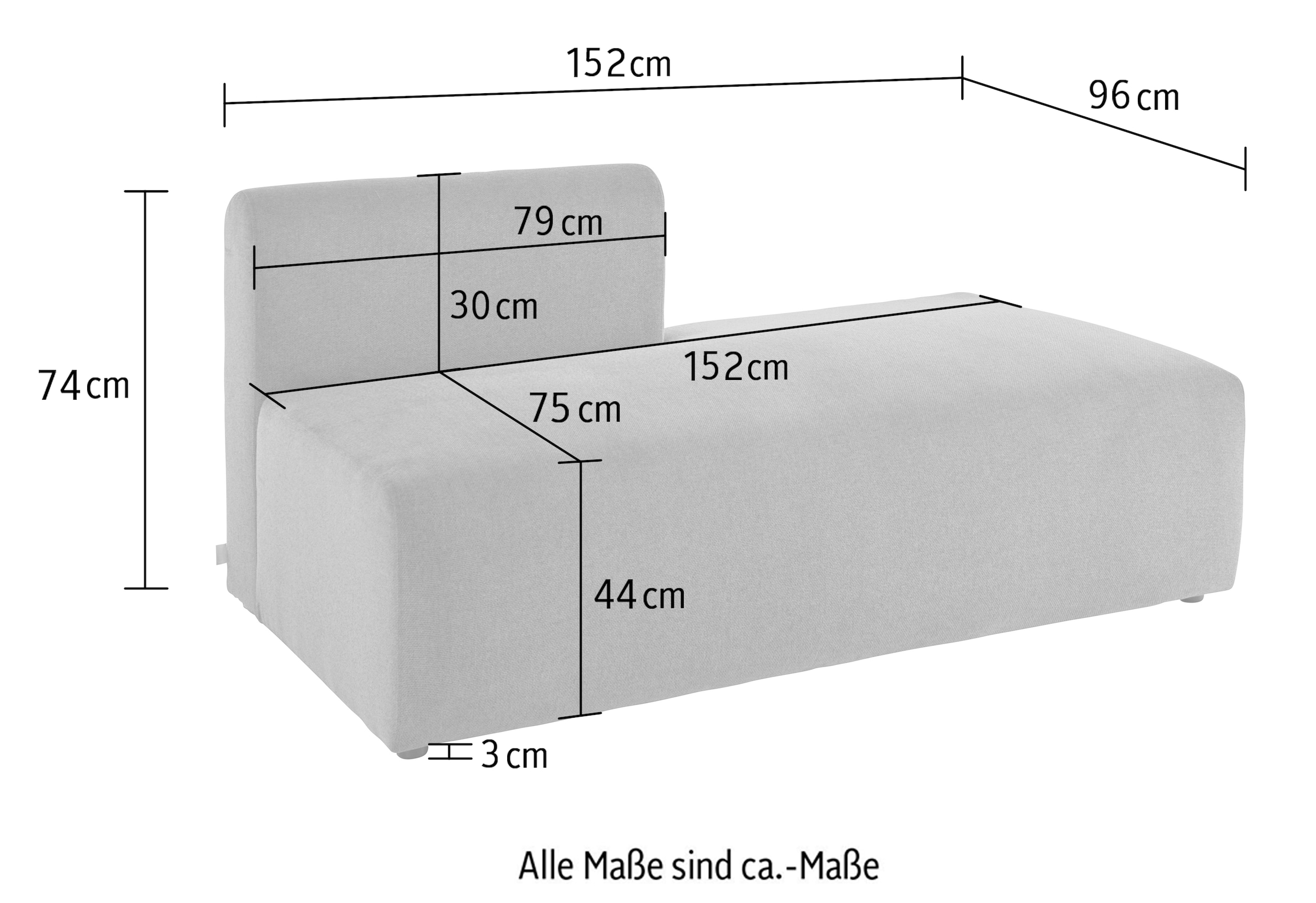LeGer Home by Lena Gercke Chaiselongue »LYZA Open end, Loungemöbel zum Relaxen, Masse B/T/H: 152/96/74 cm« als Modul oder separat verwendbar, für individuelle Zusammenstellung