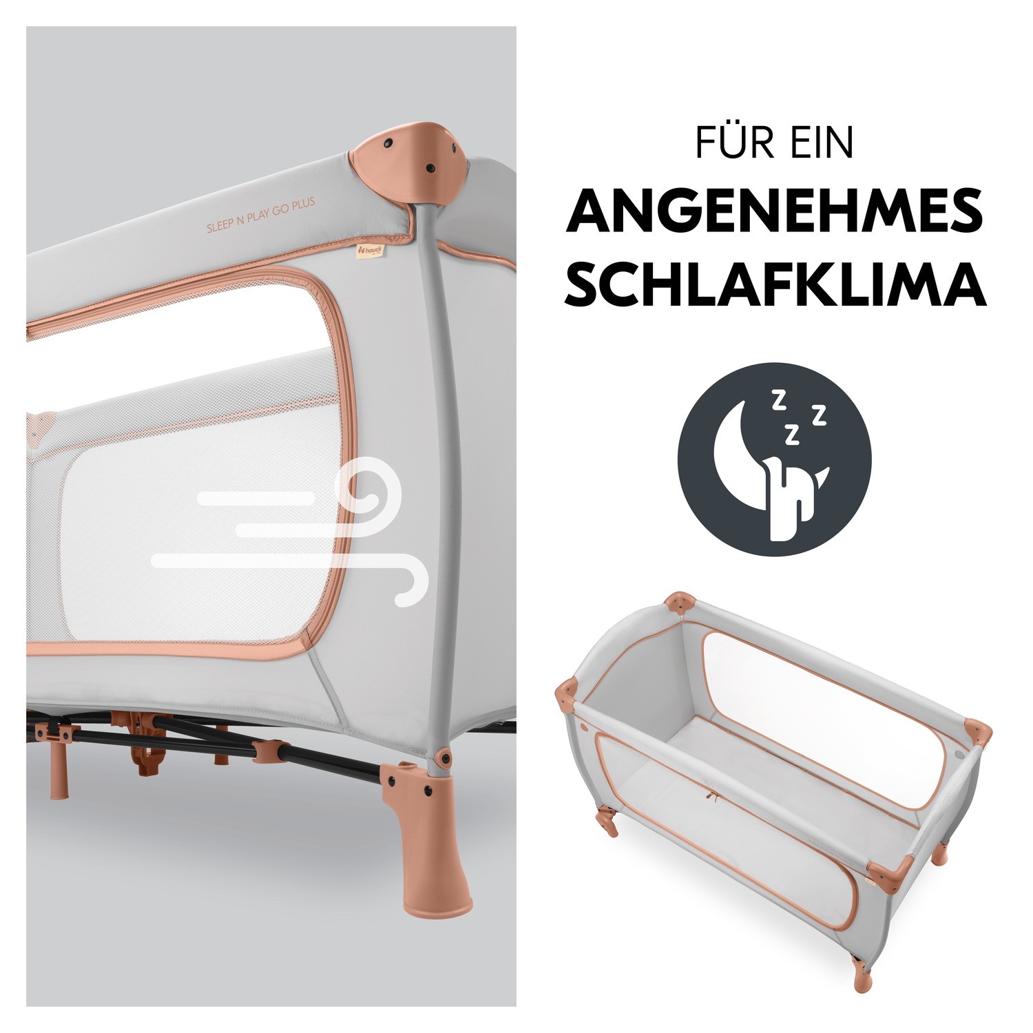 Hauck Baby-Reisebett »Sleep N Play Go Plus, Dusty Cork« mit integrierten Rädern; Vorderausstieg