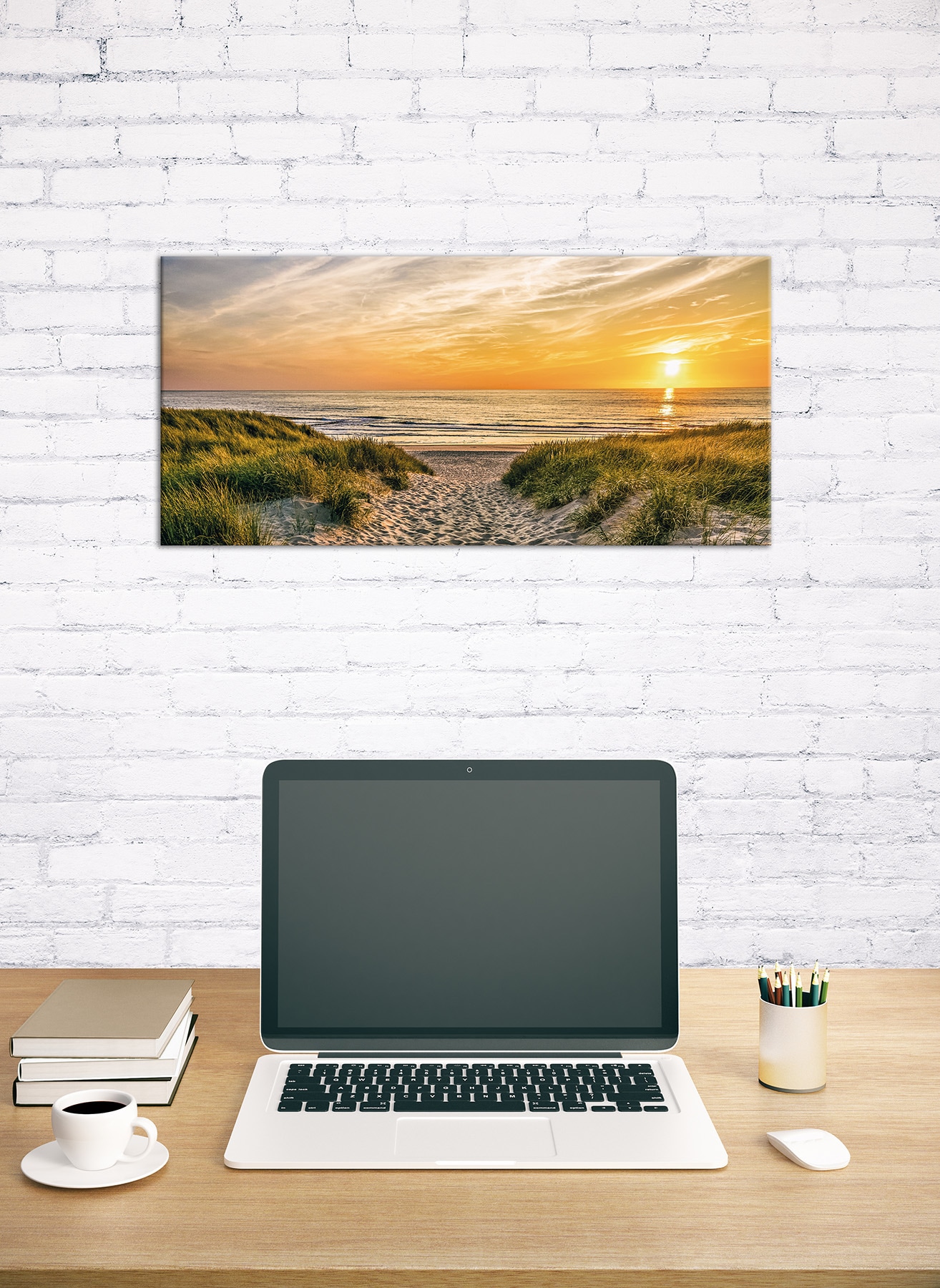 Bönninghoff Tableau sur toile »Wandbild WEG ZUM STRAND 33x70 cm – Leinwandbild Keilrahmen Deko modern« Coucher de soleil | Plage 1 cuis tlg. tendu sur châssis