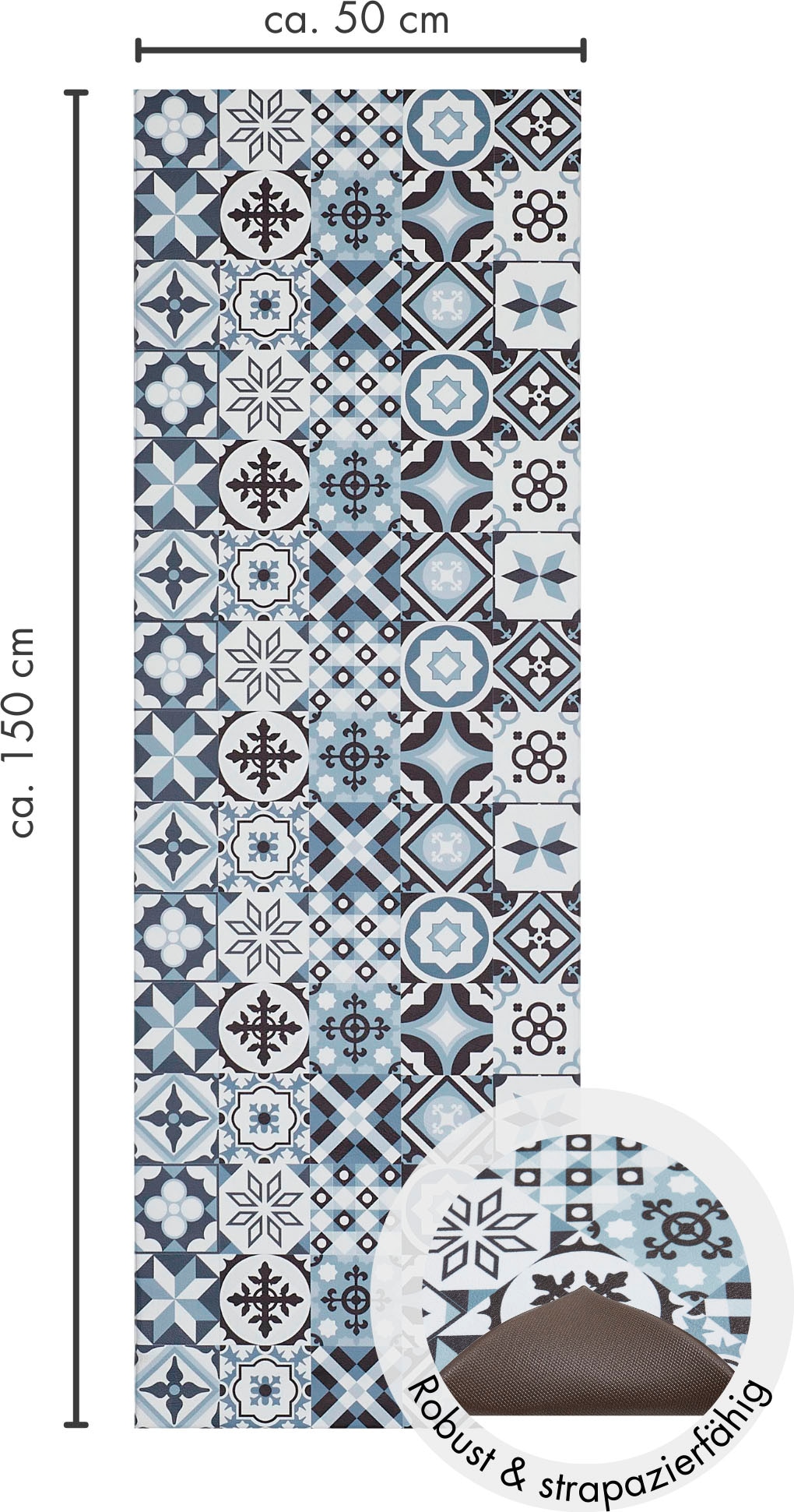 Andiamo Tapis en vinyle »Marrakesch« Rectangulaire 3,5 mm Höhe abwischbar, rutschhemmend, Fliesen oder Beton Design, auch als Läufer