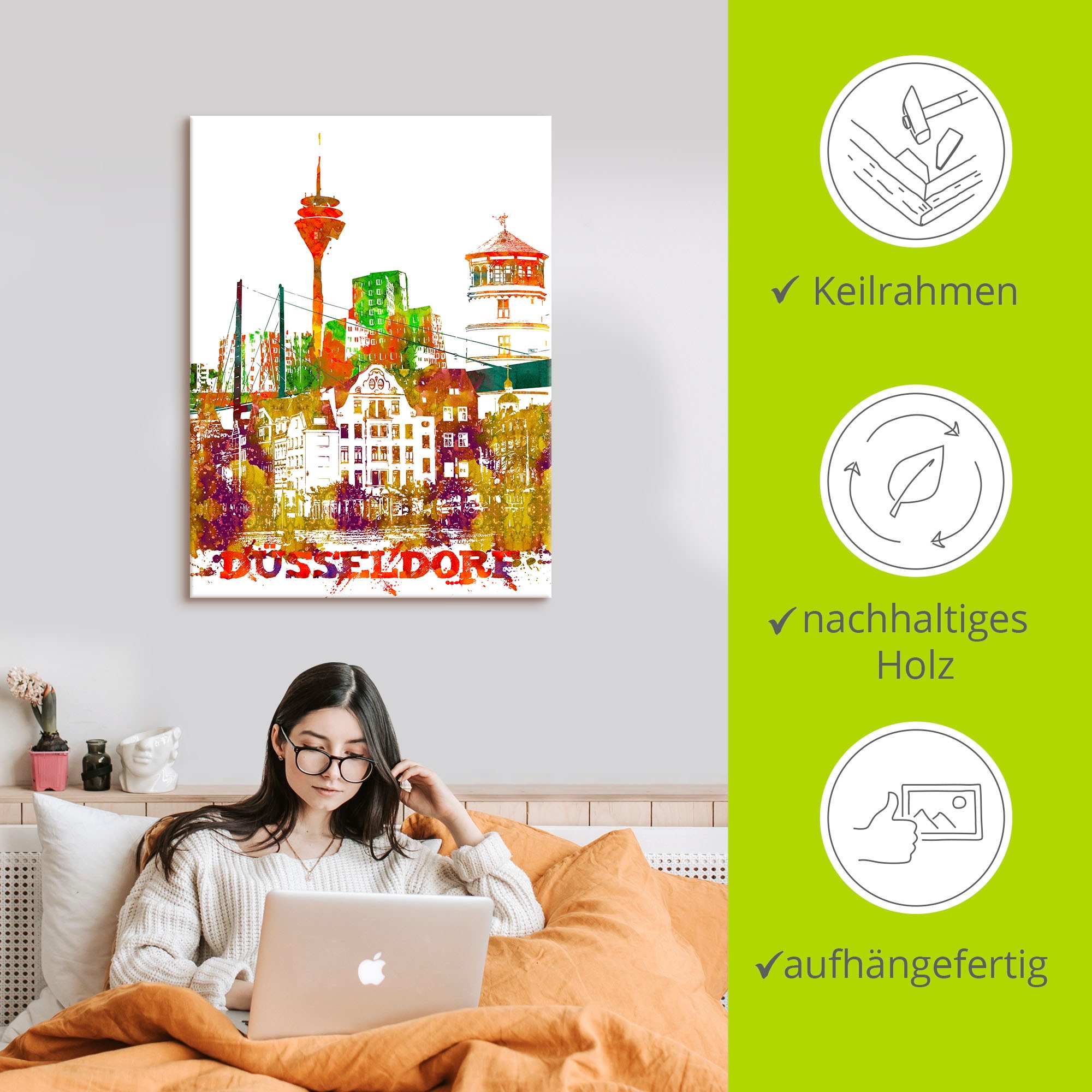 Artland Tableau sur toile »Düsseldorf Grafik« 1 cuis tlg. auf Keilrahmen gespannt