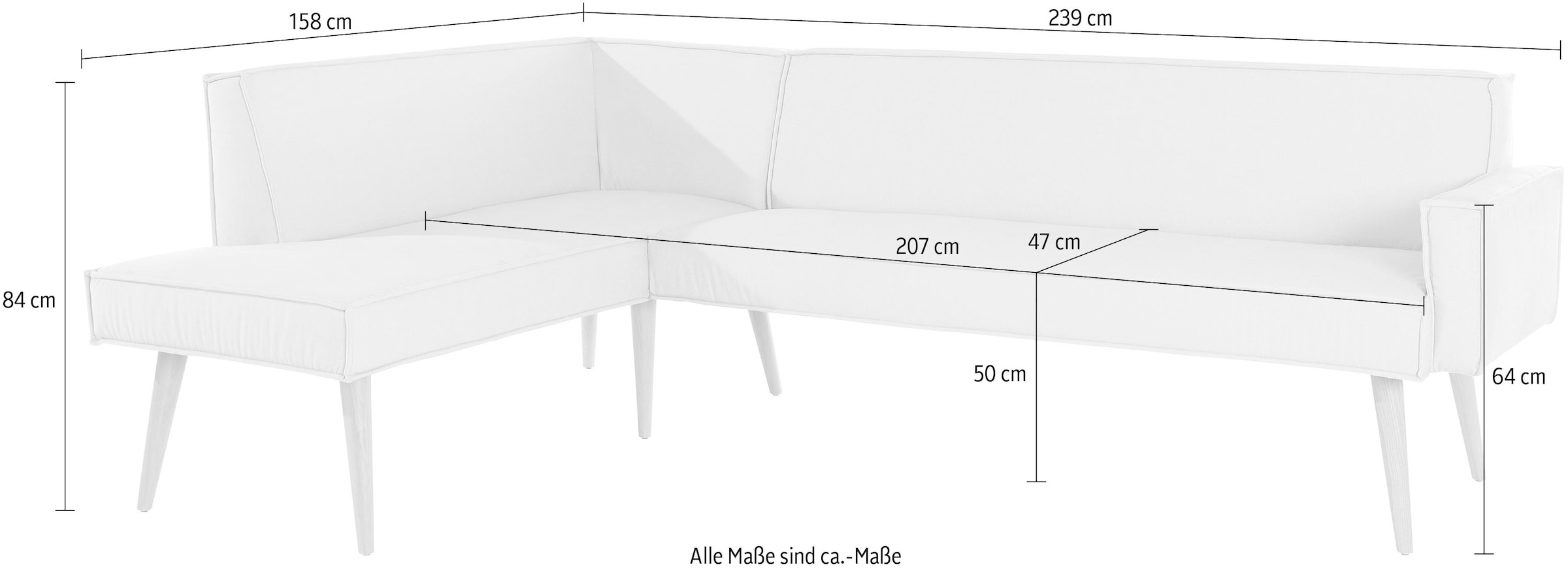 exxpo - sofa fashion Banc d'angle »Lungo, moderne Kedernaht, bequem und elegant, hoher Holzfuss« hochwertige Detailverarbeitung, frei im Raum stellbar