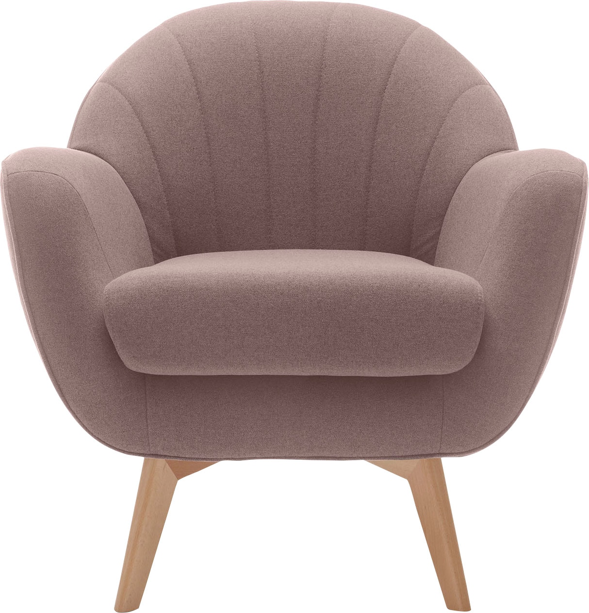 TRENDMANUFAKTUR Fauteuil »Fuelta, Loungesessel, organische Formensprache, bequem, Solitärsessel« avec couture apparente et beaux pieds en bois