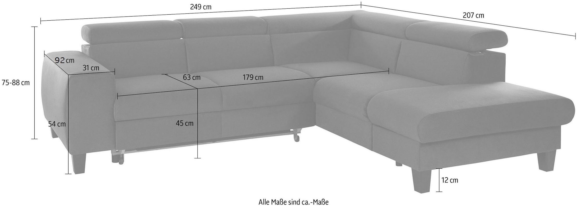 COTTA »Morven L-Form« wahlweise mit Bettfunktion, Bettkasten & Wireless-Charger