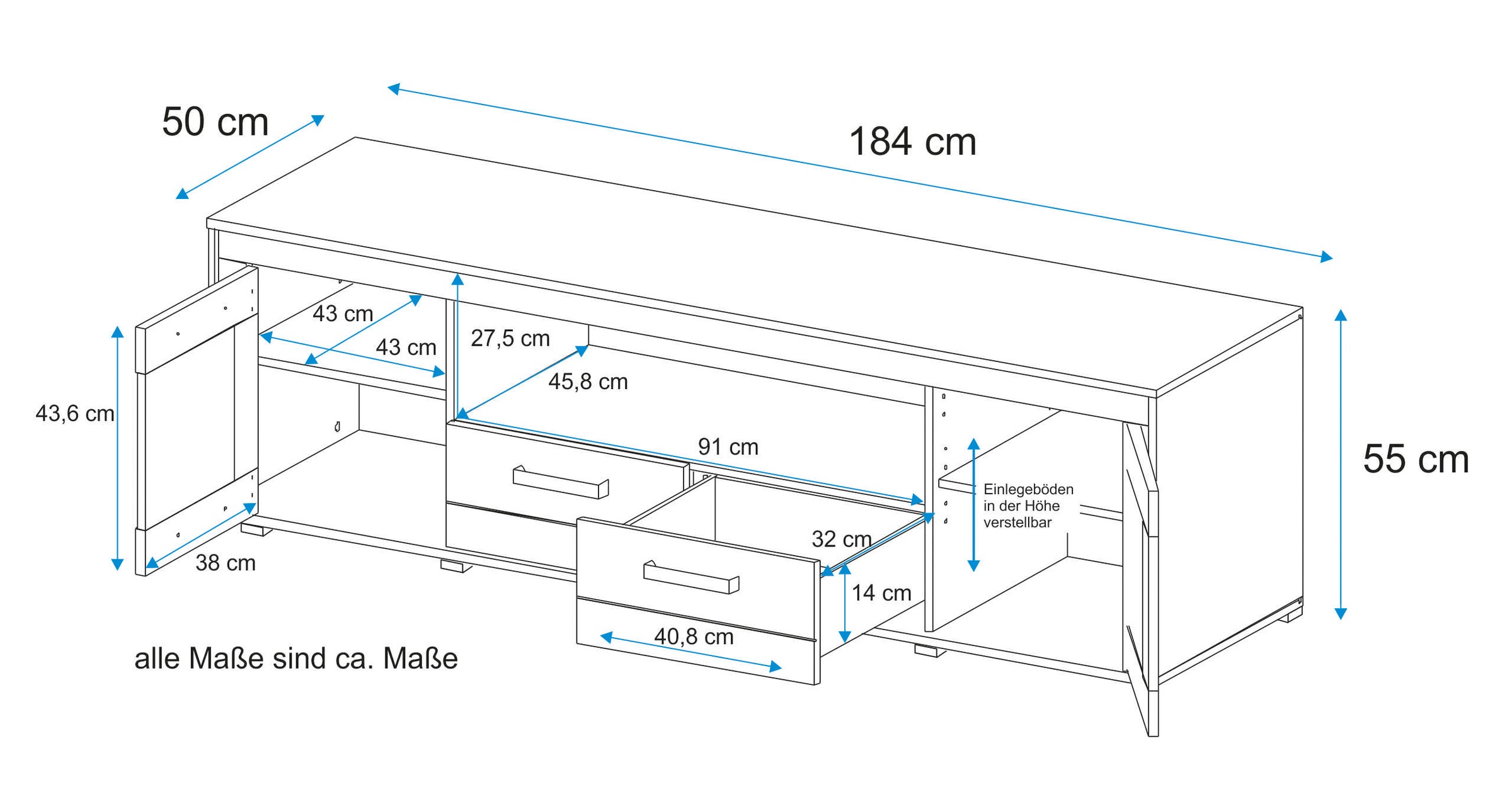 VOGL Möbelfabrik Lowboard Breite 184 cm