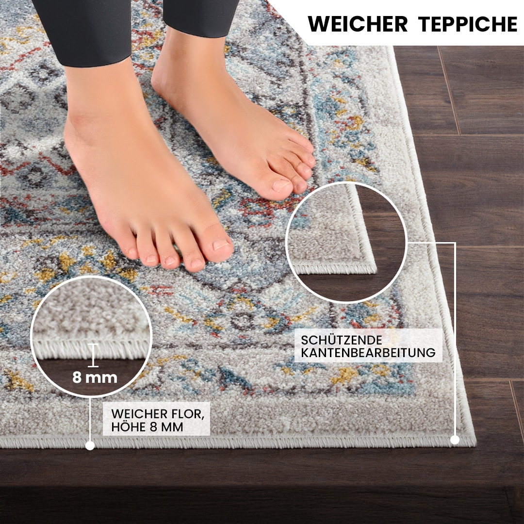 Livabliss Teppich »CASABLANCA« rund 13 mm Höhe Vintage Orientteppich, Kurzflor Boho Wohnzimmerteppich, Läufer