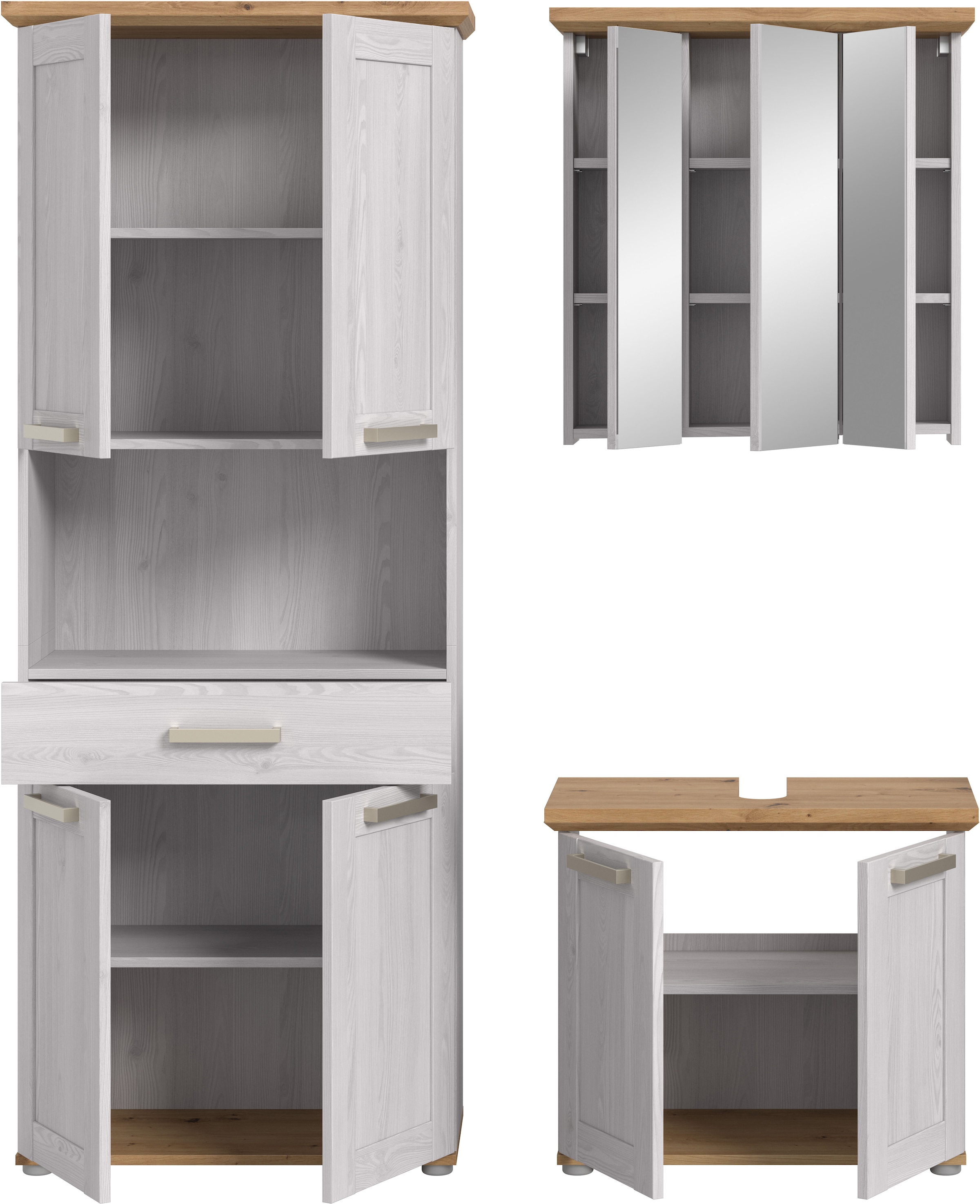 welltime Ensemble de meubles de salle de bain »COSENZA« best. aus: 1 Hochschrank, 1 Spiegelschrank, 1 Waschbeckenunterschrank, 3 cuis tlg.