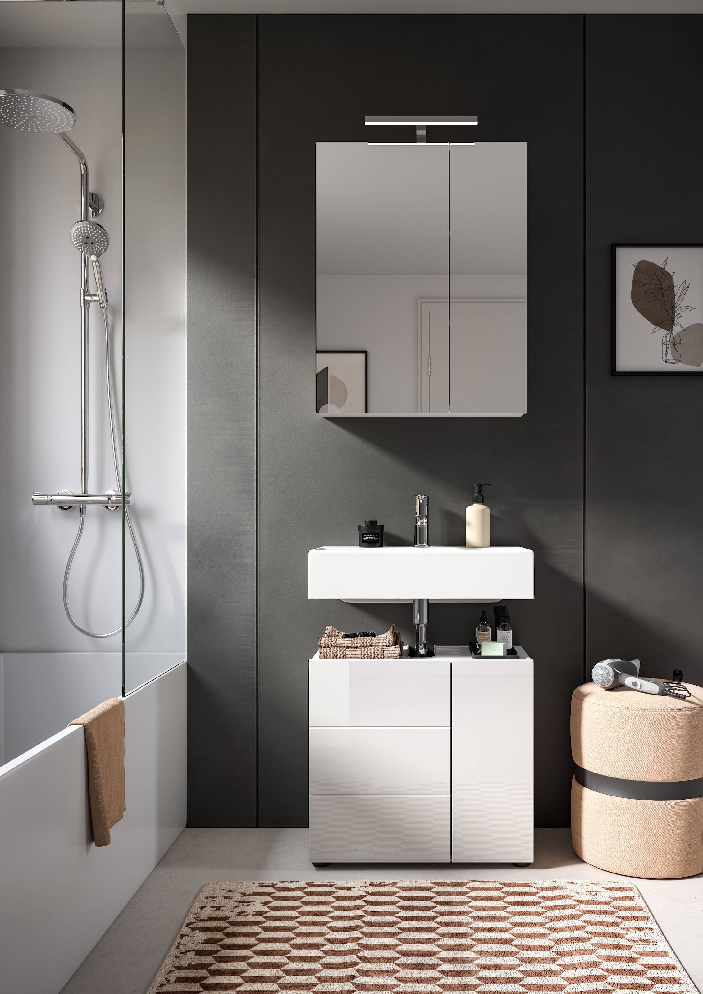 welltime Spiegelschrank »BIEL, TOPSELLER!, Breite 60 cm, 2 Türen, 2 Einlegeböden, 3 Fächer« 1 Stk. tlg. Badmöbel, Badschrank, Schrank, Wandschrank, Bad, Badezimmer