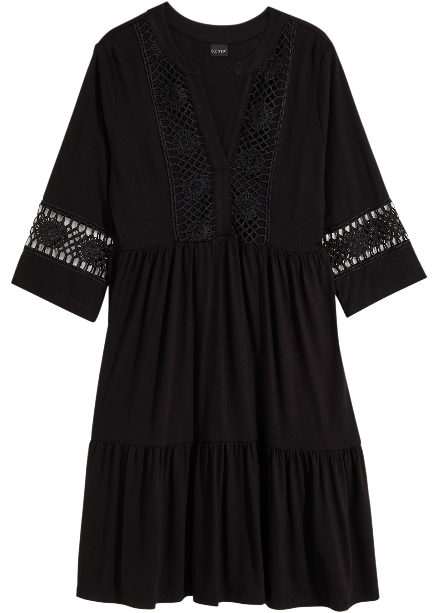 bonprix Robe tunique ausgestellte Passform, mit hochwertiger Spitze, mit 3/4-Ärmeln