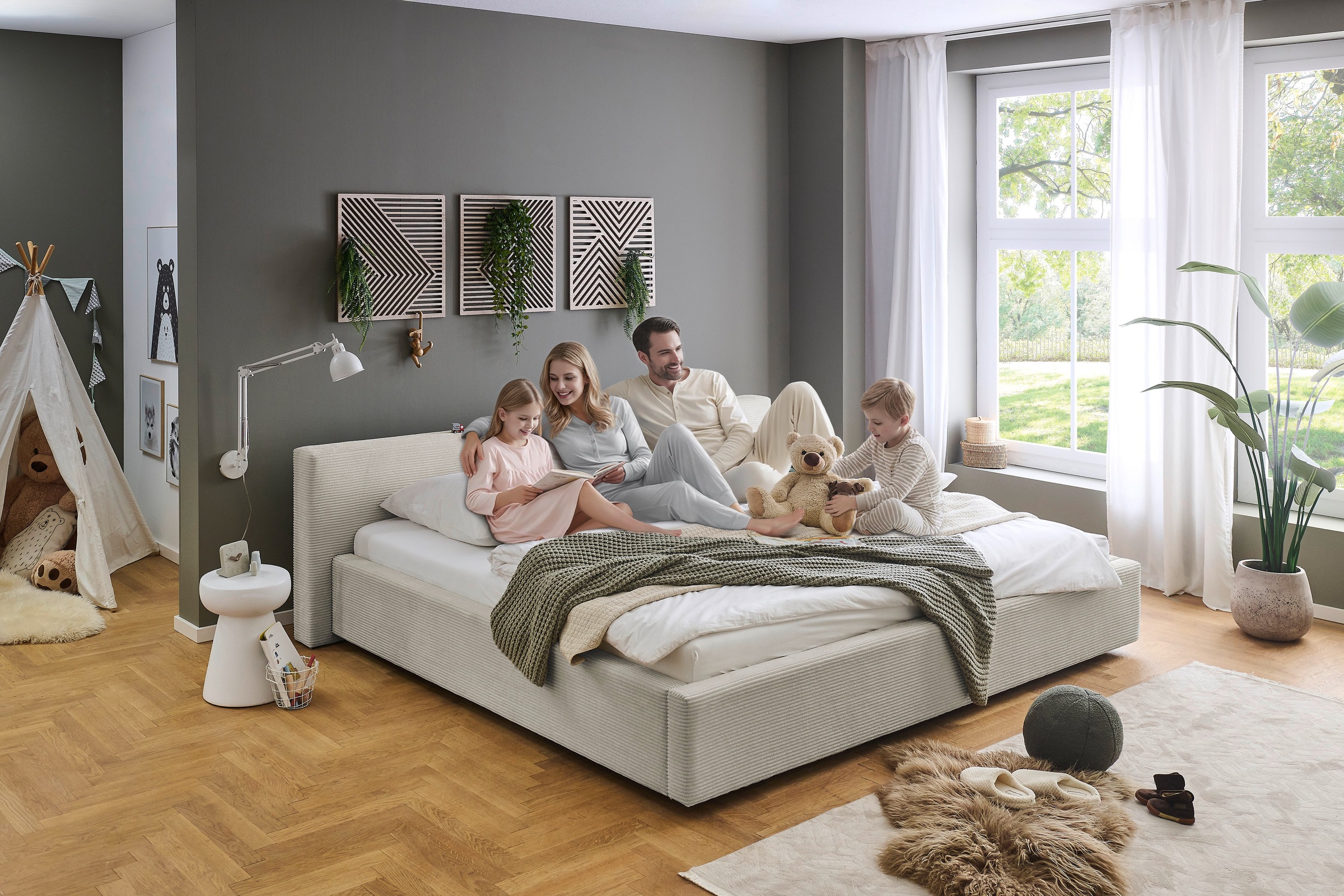 meise.möbel Lit rembourré »CUBE in Cord, Familienbett 240x200cm, wahlweise mit Lattenrost« Disponible en plusieurs couleurs