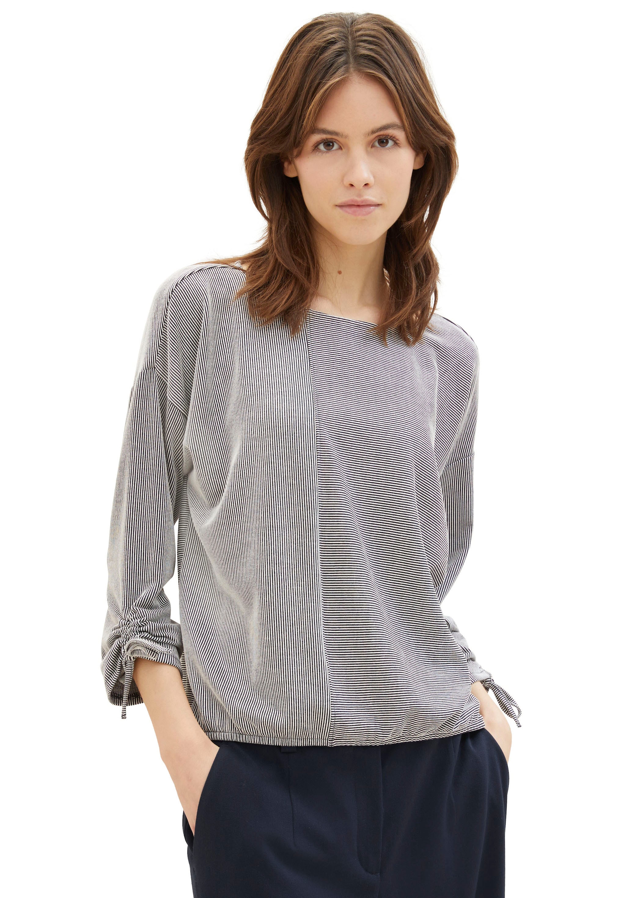 TOM TAILOR Denim 3/4-Arm-Shirt in feiner Rippoptik