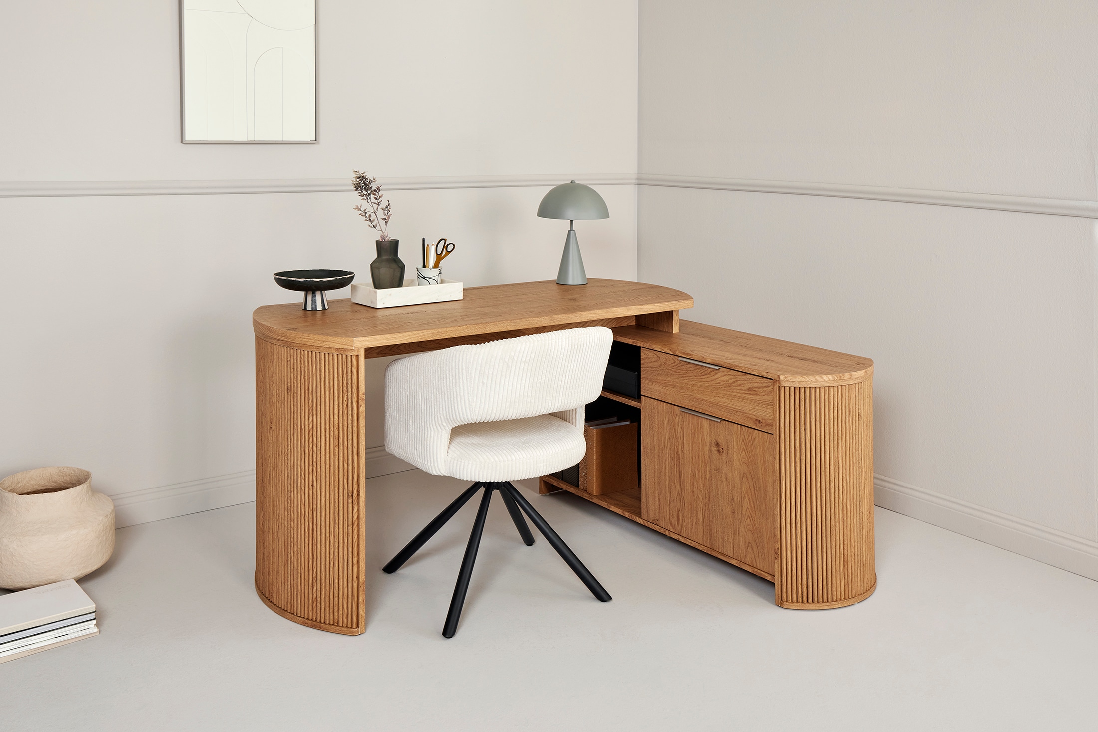 Jahnke Bureau d'angle »MOON C 150 E« 1 cuis tlg. montage réversible, espace de rangement & passage de câbles, largeur 150 cm