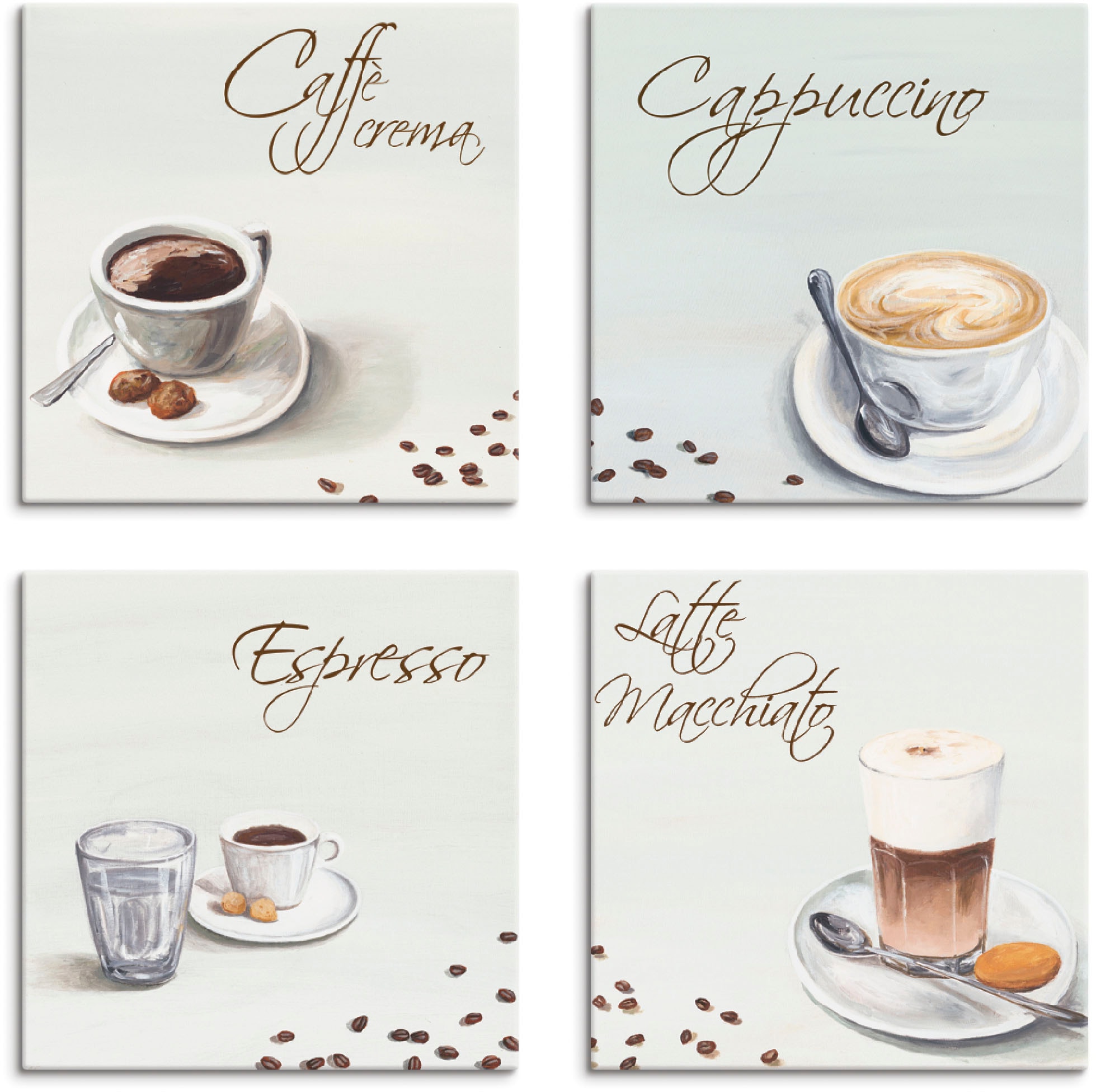Artland Tableau sur toile »Cappuccino Espresso Latte Macchiato« 4 cuis tlg. 4er Set, verschiedene Grössen
