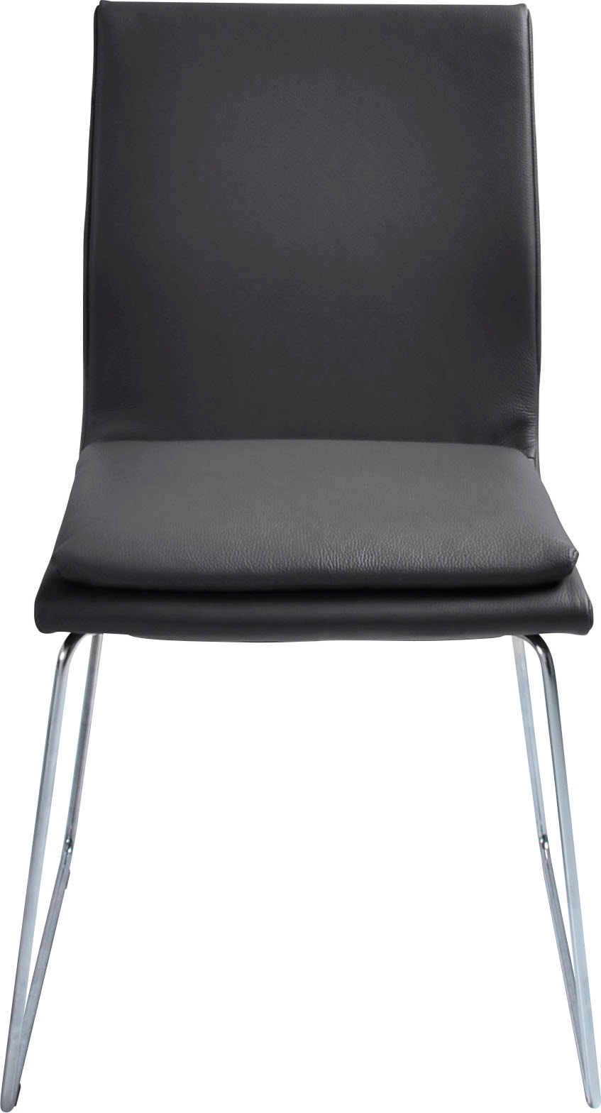 K+W Komfort & Wohnen Chaise de salle à manger »Creso Lederstuhl« () avec coussin d'assise et patin en tube rond à finition acier brossé