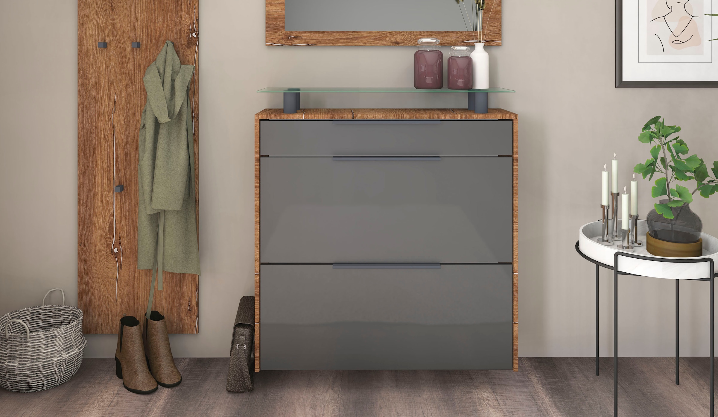 borchardt Möbel Armoire à chaussures »Tom, Hängeschrank mit Glasablage und Metallgriffen«