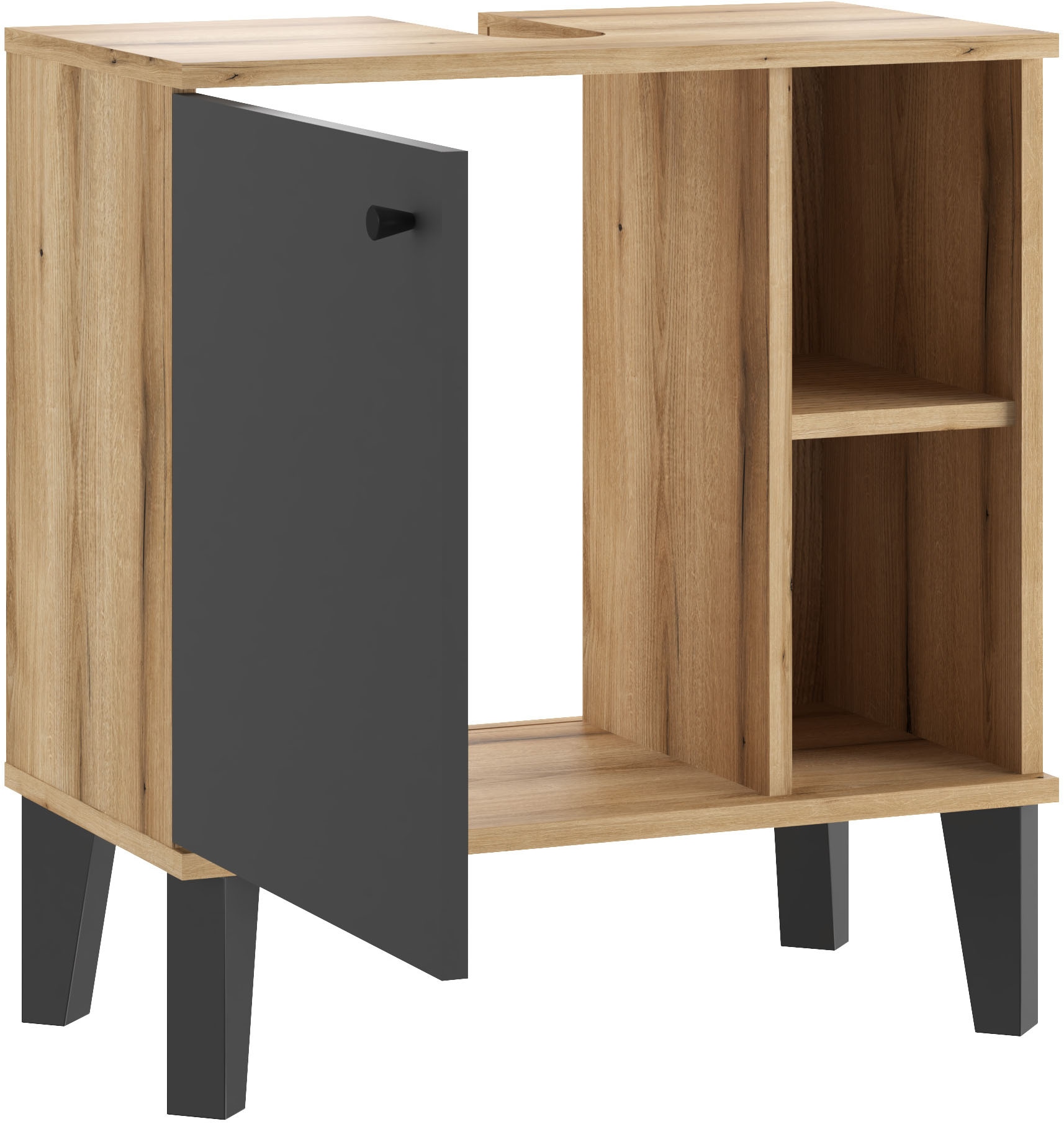 INOSIGN Waschbeckenunterschrank »Oslo, Waschtisch mit Knopfgriff, Badschrank im skandinavischen Design« in der Türfarbe Weiss oder Grau verfügbar, ausreichend Stauraum