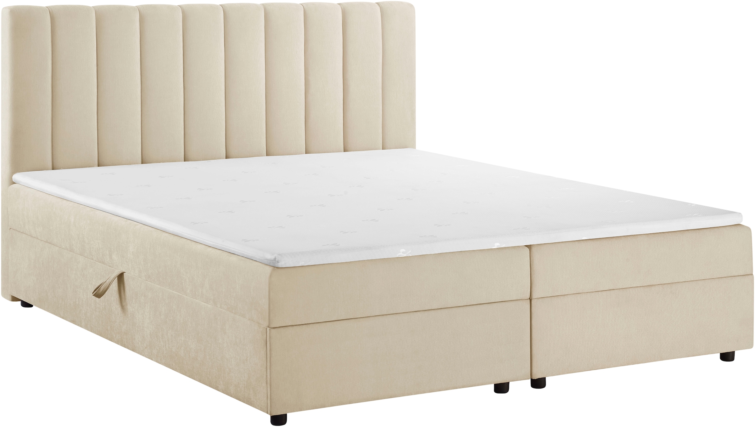 GOODproduct Lit de boxe »HAILEYY, Polsterbett mit Bettkasten, inkl. Taschenfederkernmatratze H3« avec surmatelas en mousse froide, housse en chenille, 140x200 & 180x200 cm