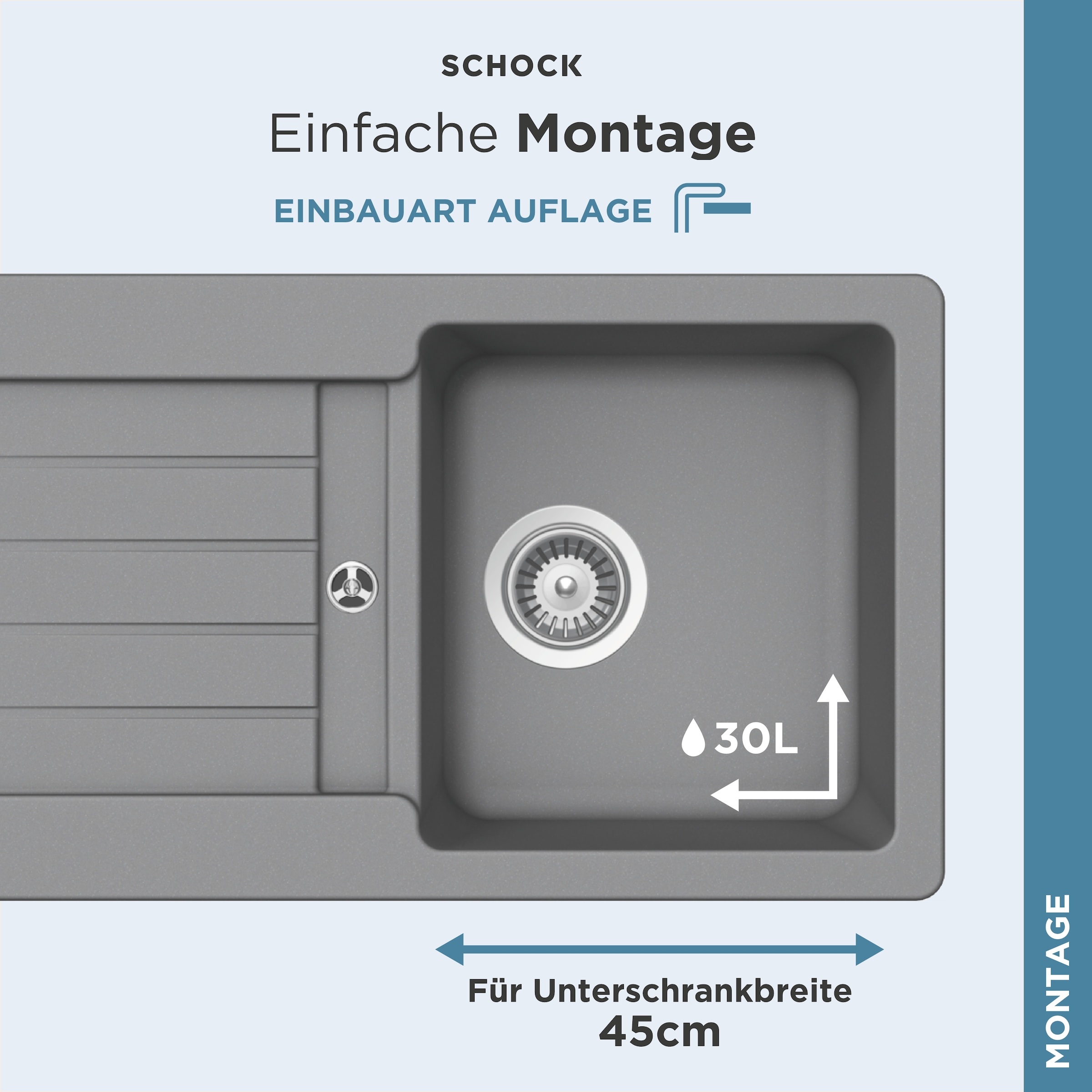 Schock Évier en granit »Typos D-100 S« mit Ablauf und Abtropffläche, links und rechts einbaubar