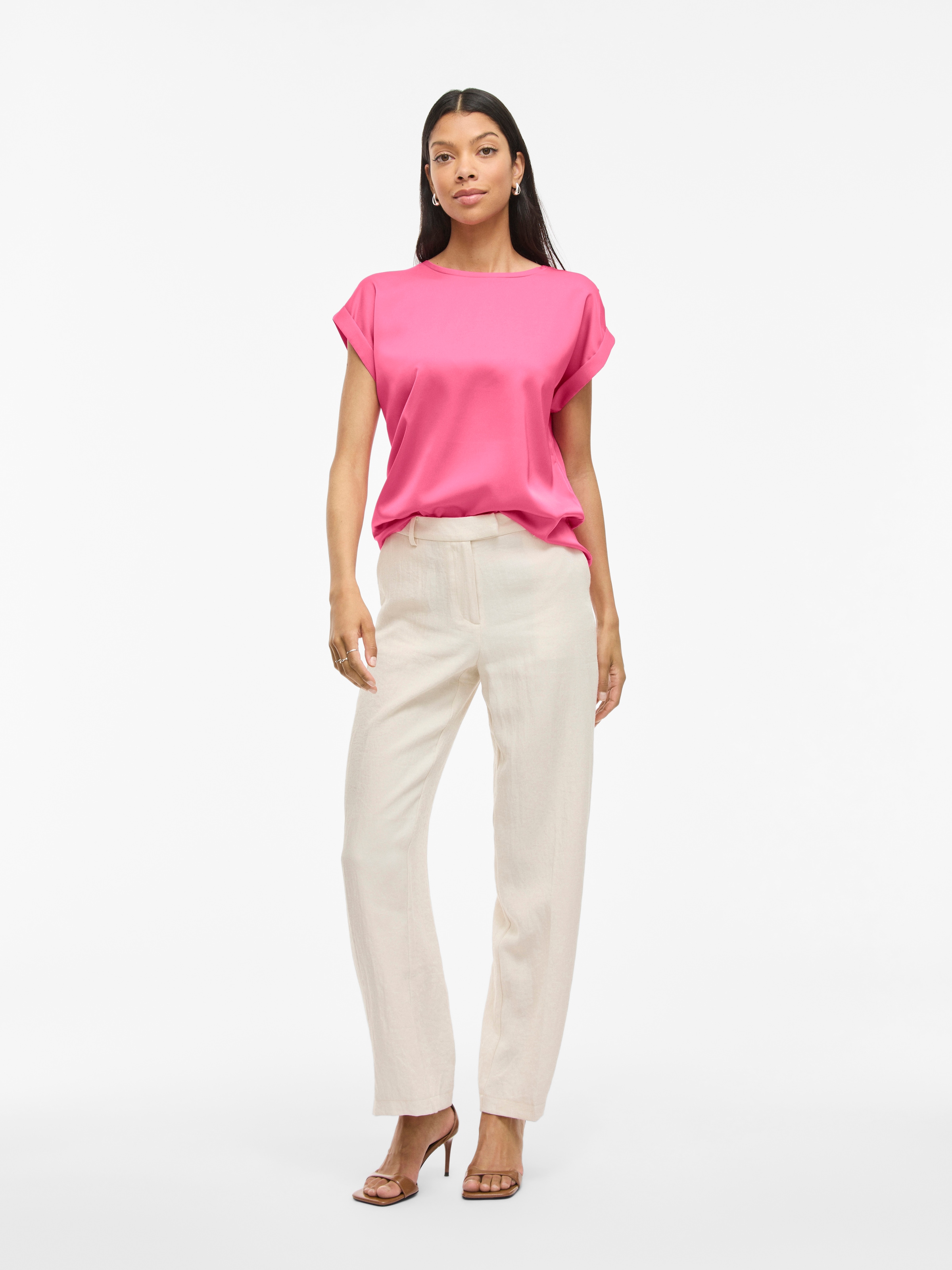 Vila Kurzarmshirt »VIELLETTE S/S SATIN TOP - NOOS« Satin Optik
