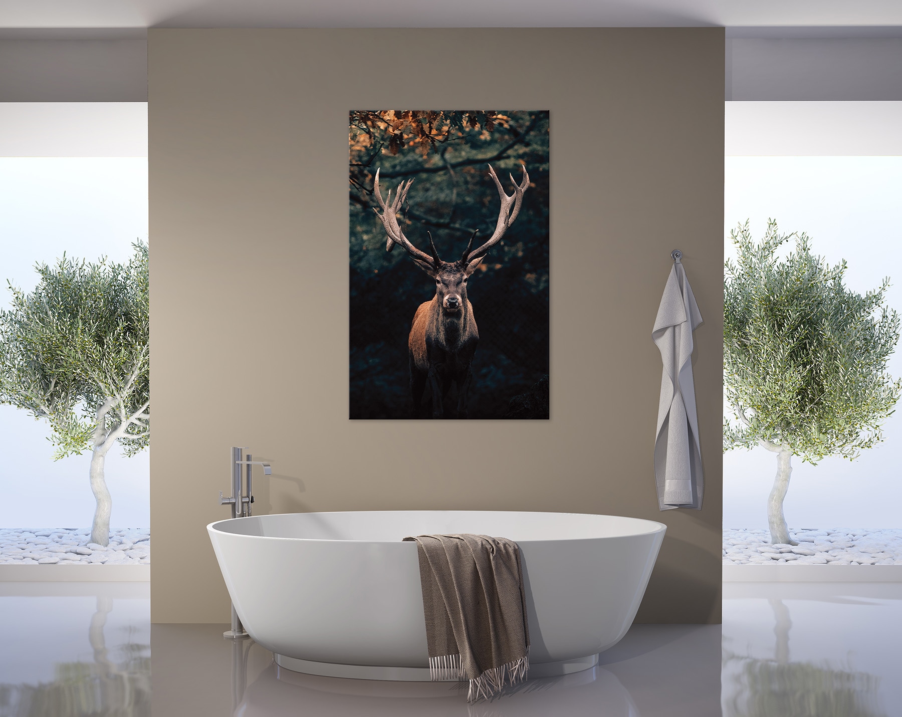 Bönninghoff Tableau sur toile »Wandbild HIRSCH IM WALD 78x118 cm – Leinwandbild Keilrahmen Deko« Cerf 1 cuis tlg. tendu sur châssis