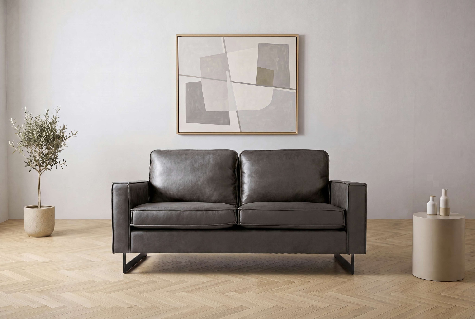 GOODproduct 2-places »Pinto, 166 cm, Cord, Chenille, Lederoptik« avec jonc, pieds métalliques noirs, suspension à ressorts ondulés