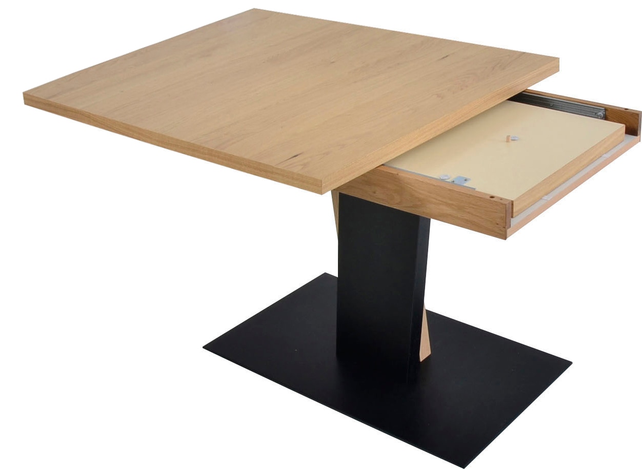 K+W Komfort & Wohnen Table de salle à manger »Giacomo III mit Ansteckplatte erweiterbar« Table à manger en chêne noueux bianco plaqué, piètement bicolore