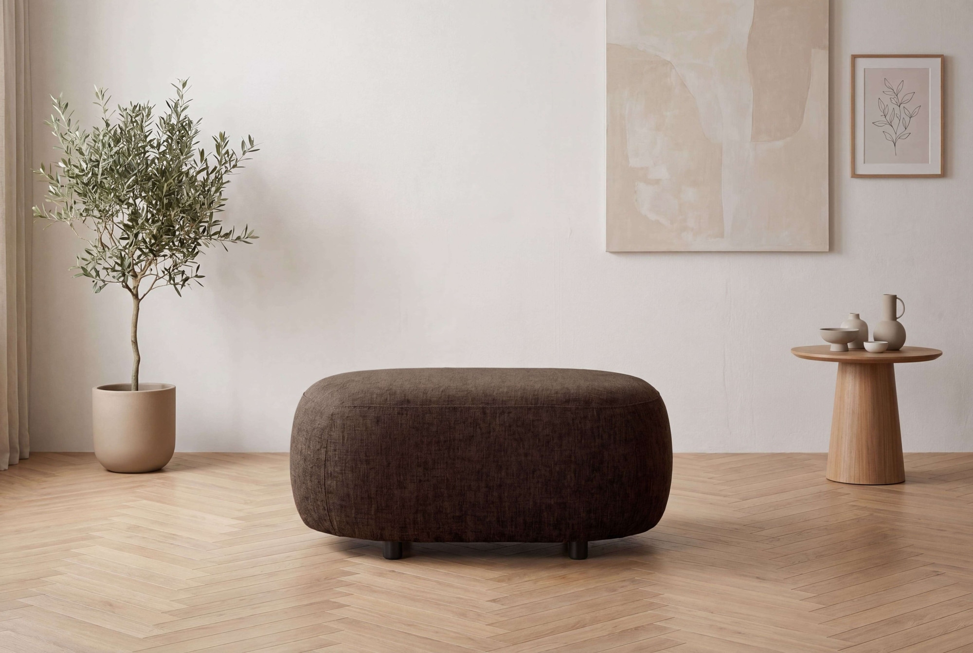 GOODproduct Polsterhocker »OSTRUP, Naturtöne, Boucle oder Chenille« 90x64 cm, organische Form mit sanften Rundungen