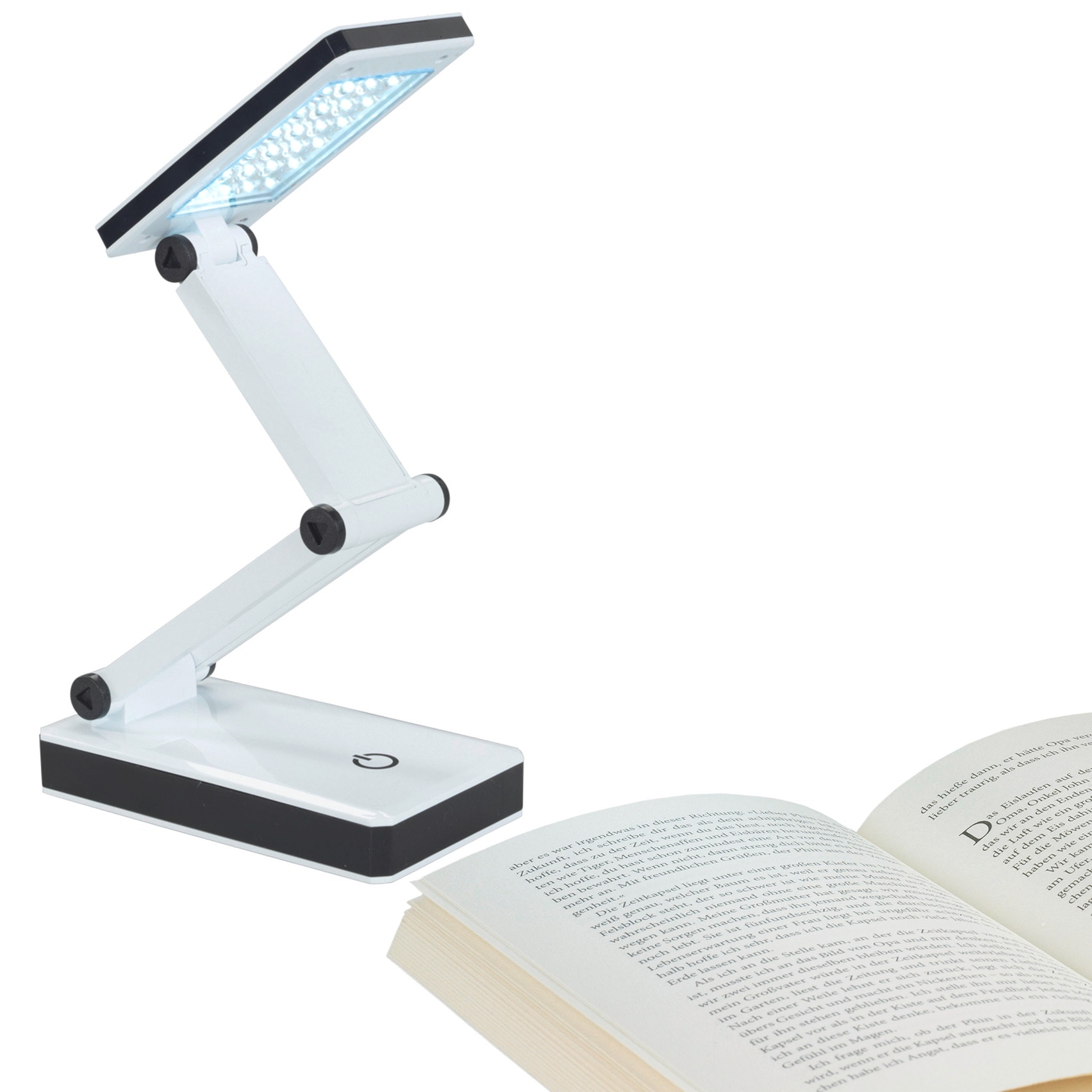 Maximex LED Schreibtischlampe »faltbar« LED-Modul 1 Stk. Neutralweiss LED Lampe, stufenlos verstellbar, USB-Port oder Batteriebetrieb