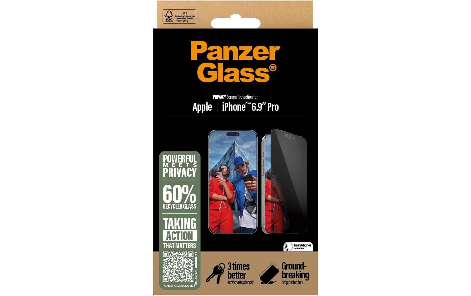 PanzerGlass Displayschutzglas »Ultra Wide Fit Privacy iPhone 16 Pro Max« für iPhone 16 Pro Max 1 Stk. tlg.