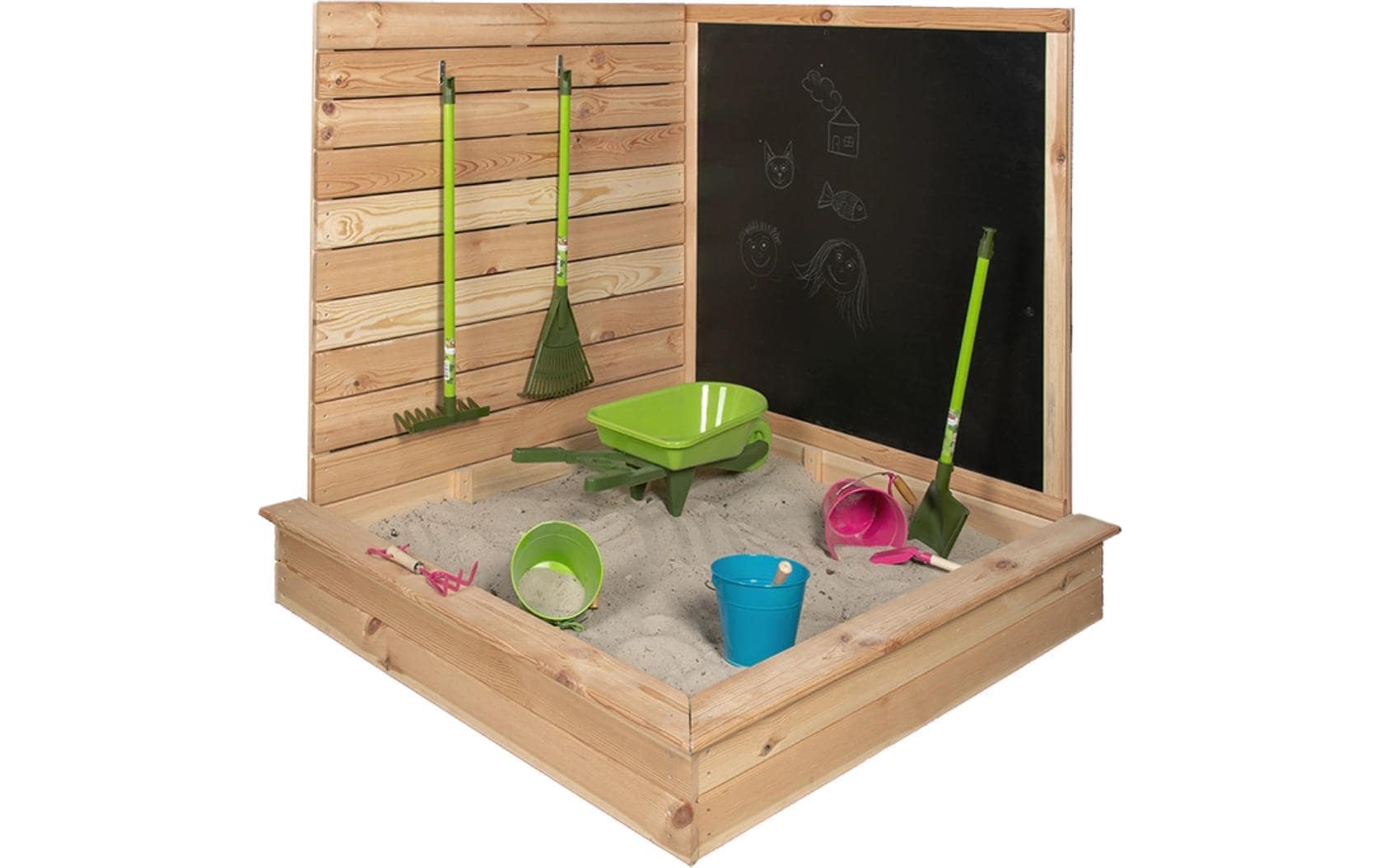 esschert design Sandkasten »mit Tafel Holz 115.5 cm« Platzsparender Kindersandkasten aus Holz mit Kreidetafel