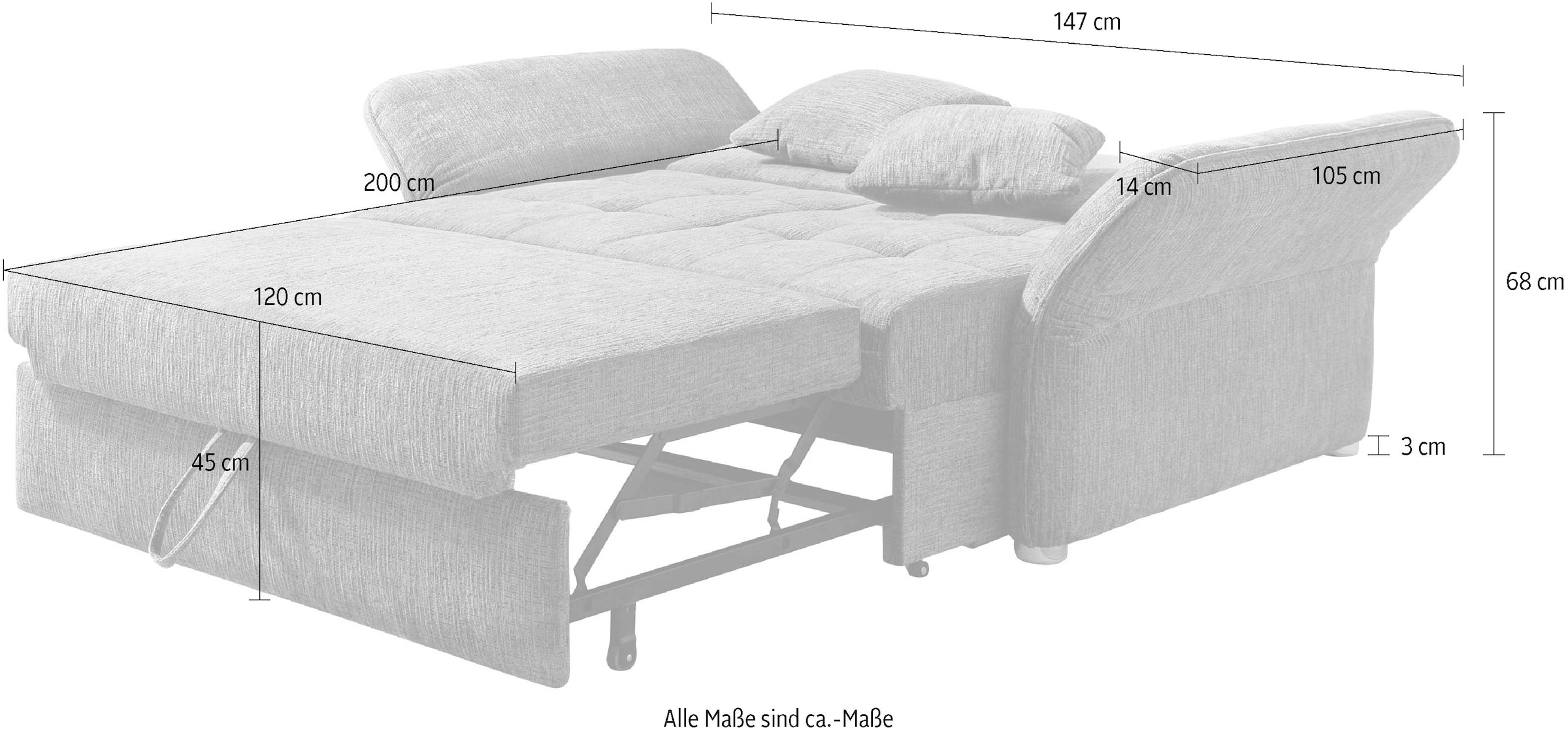 Jockenhöfer Gruppe Schlafsofa »Leon, B: 147 - 187 cm, Liegefl. 120 - 160x200 cm, Breite wählbar« mit Schlaffunktion & Zierkissen, in 3 Breiten