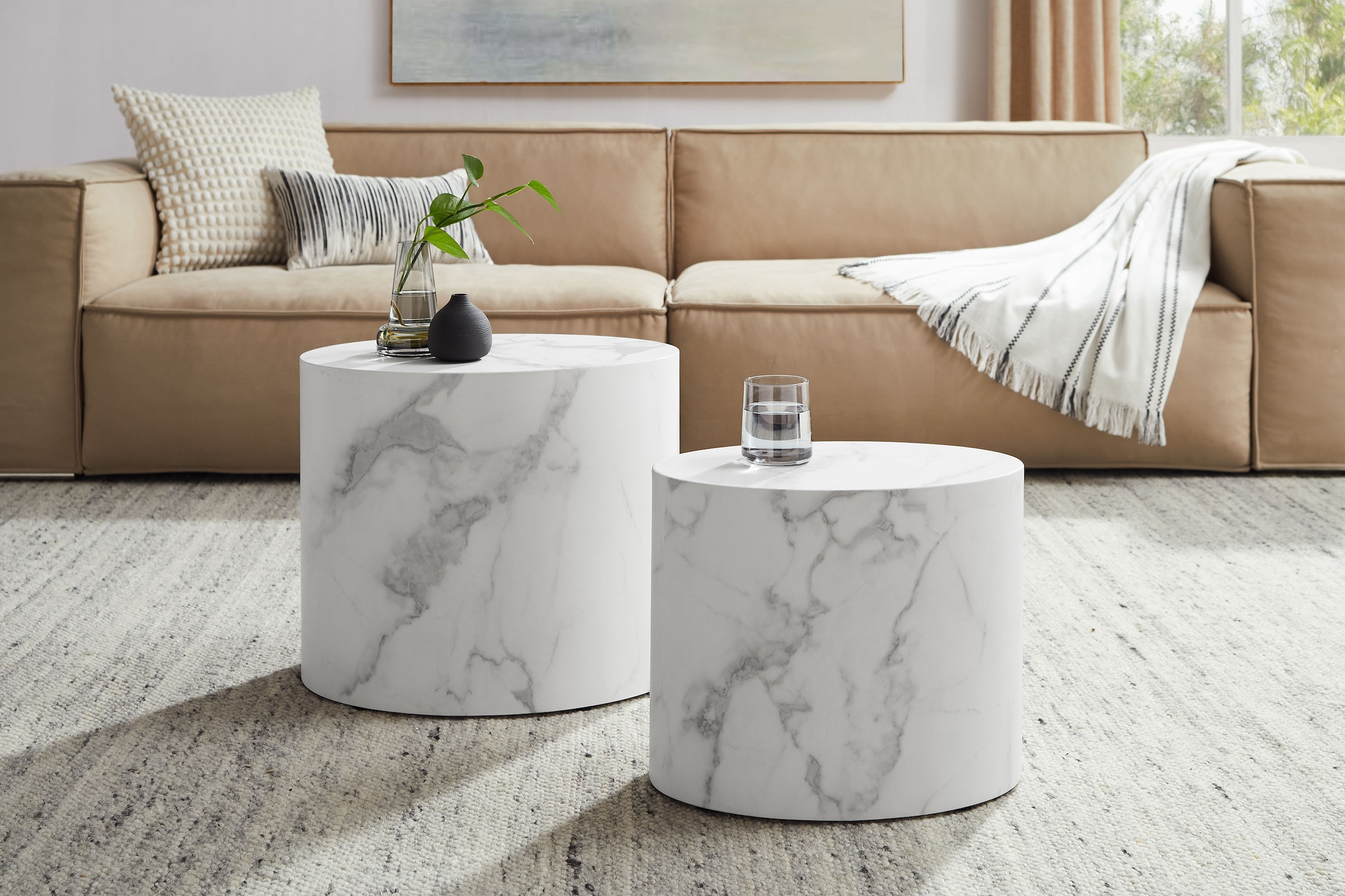 SalesFever Table basse »Almeria - Stilvoller Wohnzimmer- und Beistelltisch« Ensemble, 2er Set, 2 cuis tlg. Eleganter Chic mit marmoriertem Charme