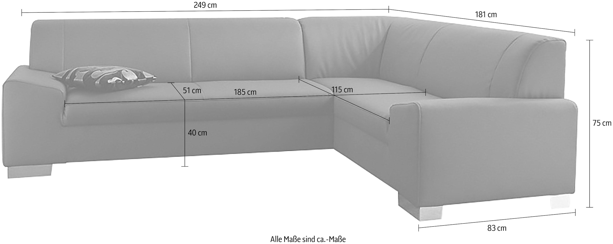 DOMO collection Canapé d'angle »Alisson, zeitlose Optik, flache Armlehnen, L-Form« fester Sitzkomfort, wahlweise mit Bettfunktion