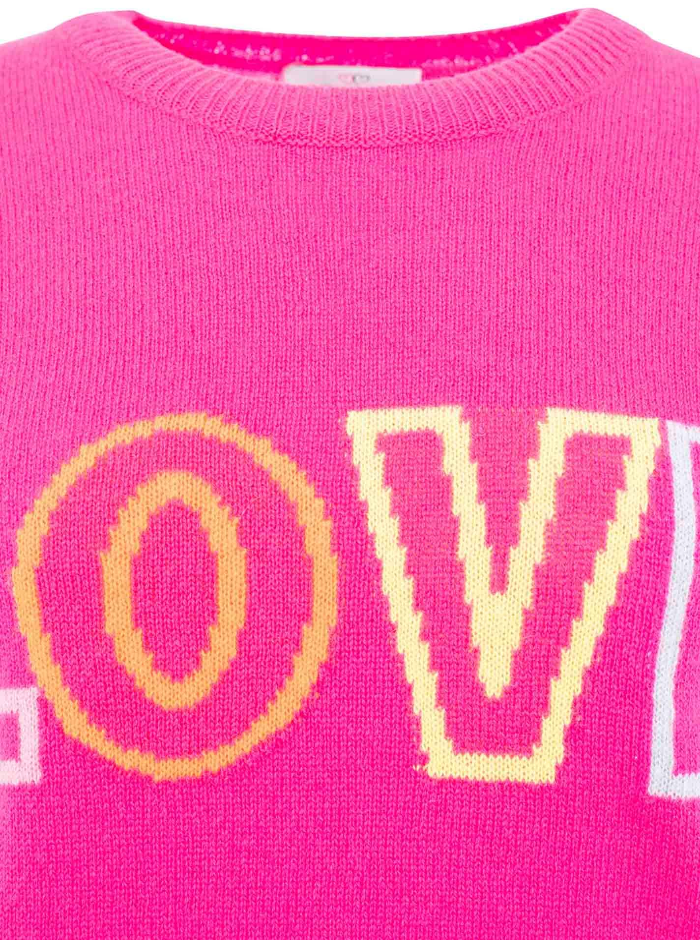 Zwillingsherz Pull en cachemire »"LOVE" wording« Rundhals, mit LOVE Aufschrift in Neonfarbe