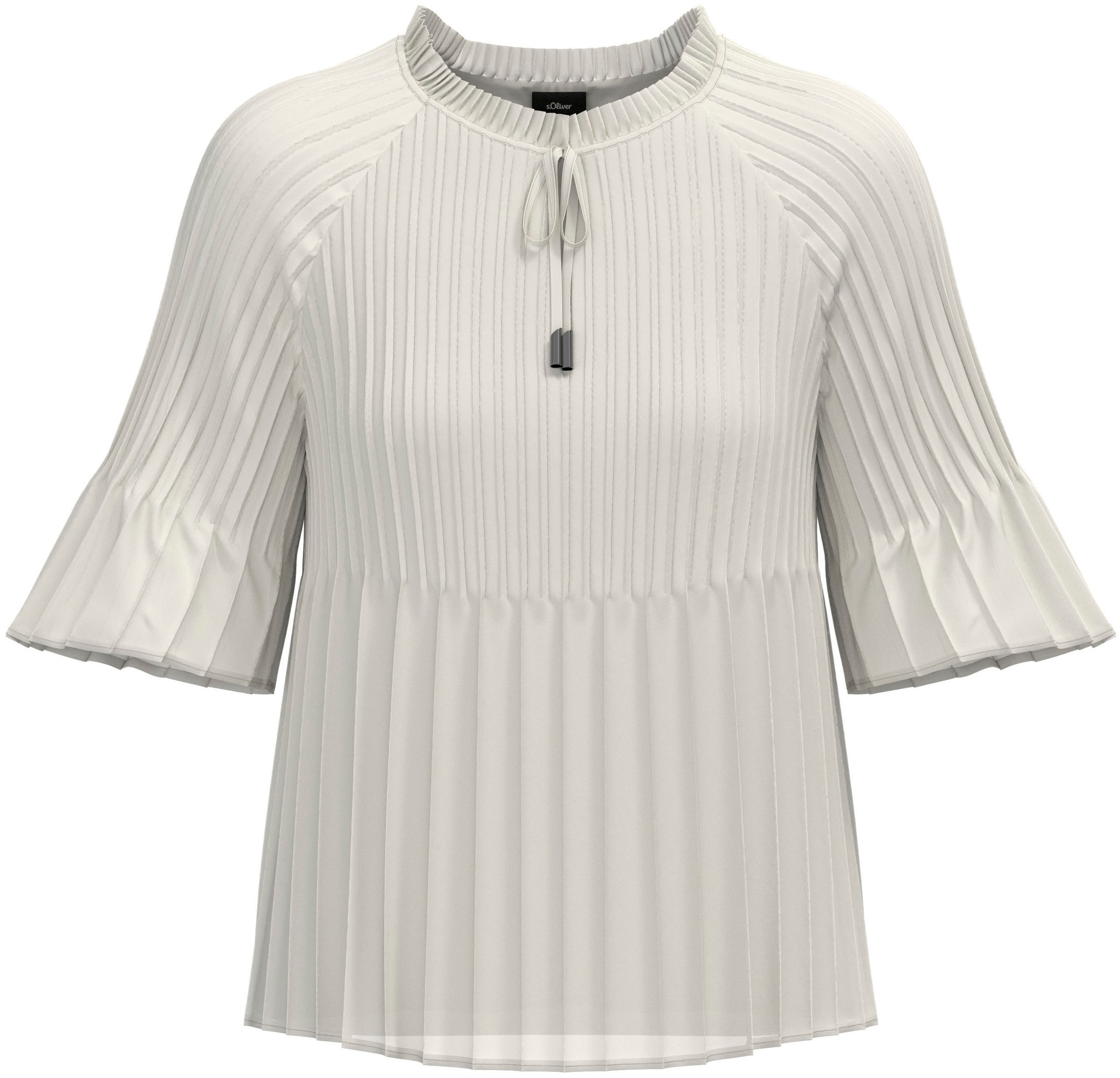 s.Oliver BLACK LABEL Plisseebluse leicht ausgestellte 3/4-Ärmel, mit Schleife am Ausschnitt