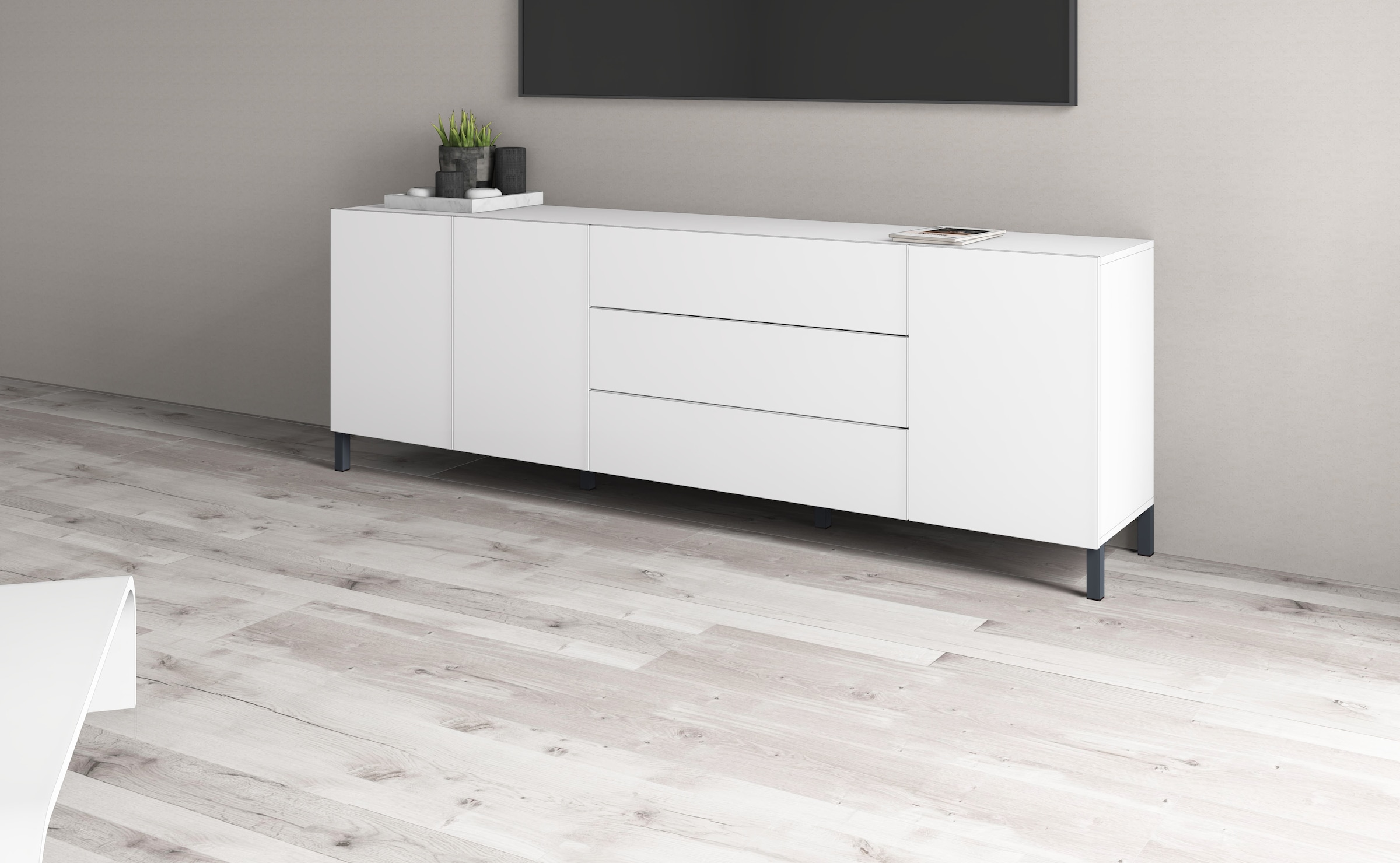 borchardt Möbel Buffet »Sophia, Grifflos mit schwarzen Metallfüssen« 152 oder 190cm, viel Stauraum, grifflos, praktisch, mehrere Grössen
