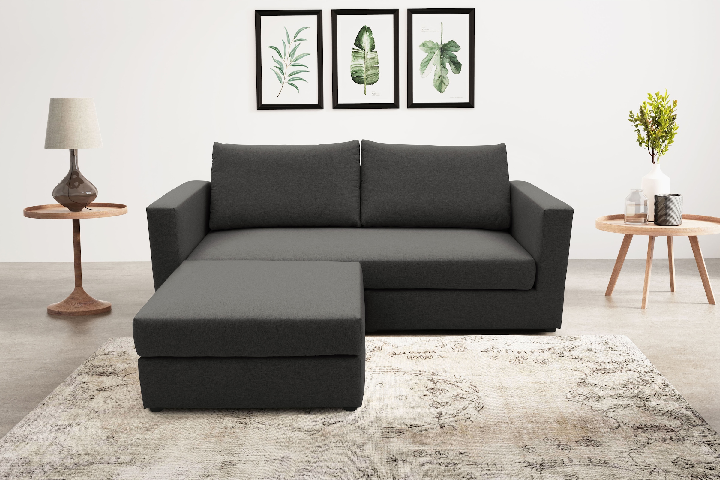 DOMO collection 2-places »Bibury smartes, modulares Ecksofa aus Sofa & Hocker mit Schlaffunktion« Sitzfläche mit Federkern, inkl. 2 Rückenkissen