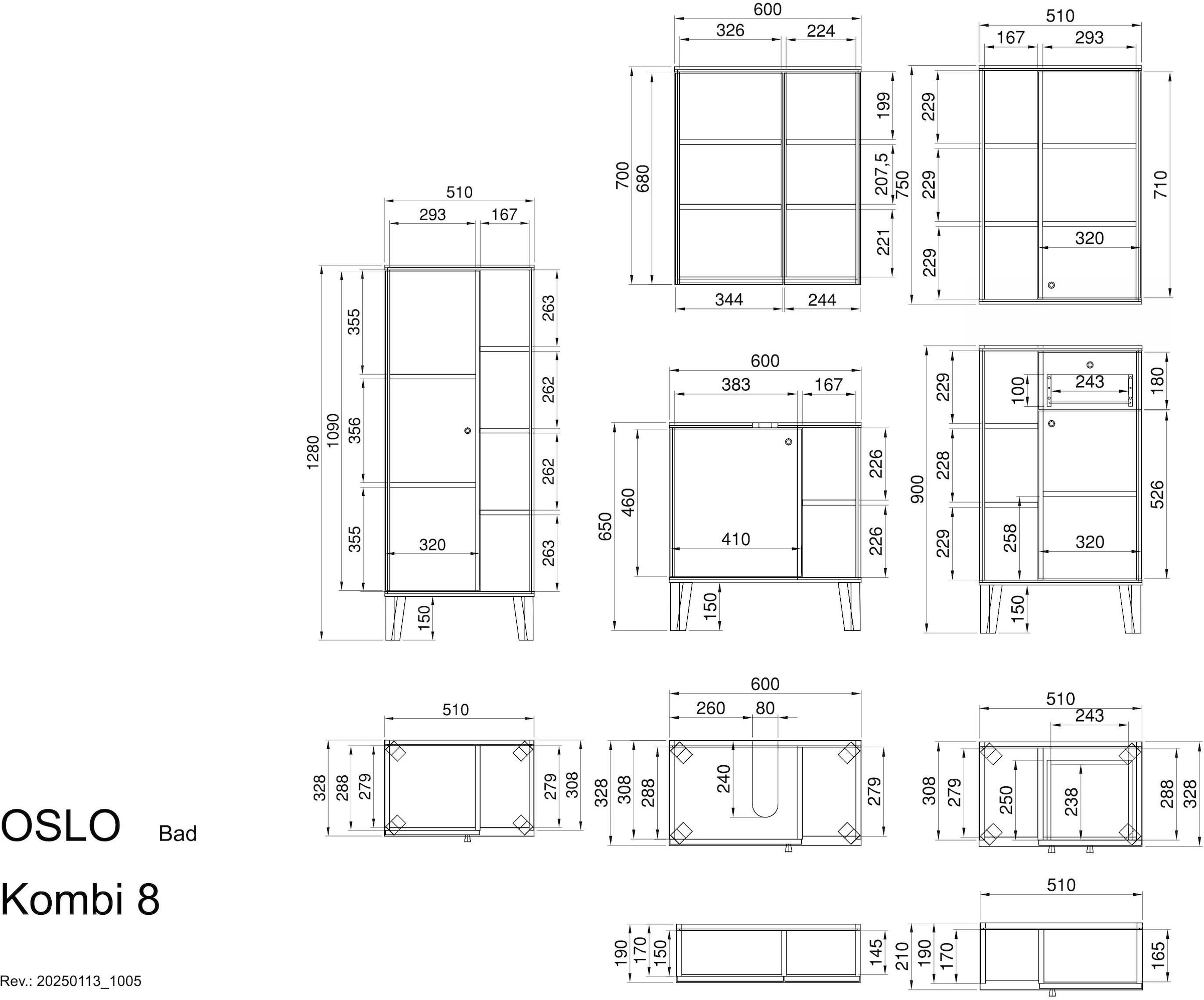 INOSIGN Badmöbel-Set »OSLO, Bad im skandinavischen Design, 5-teiliges Badezimmer« Set, 5 Stk. tlg.