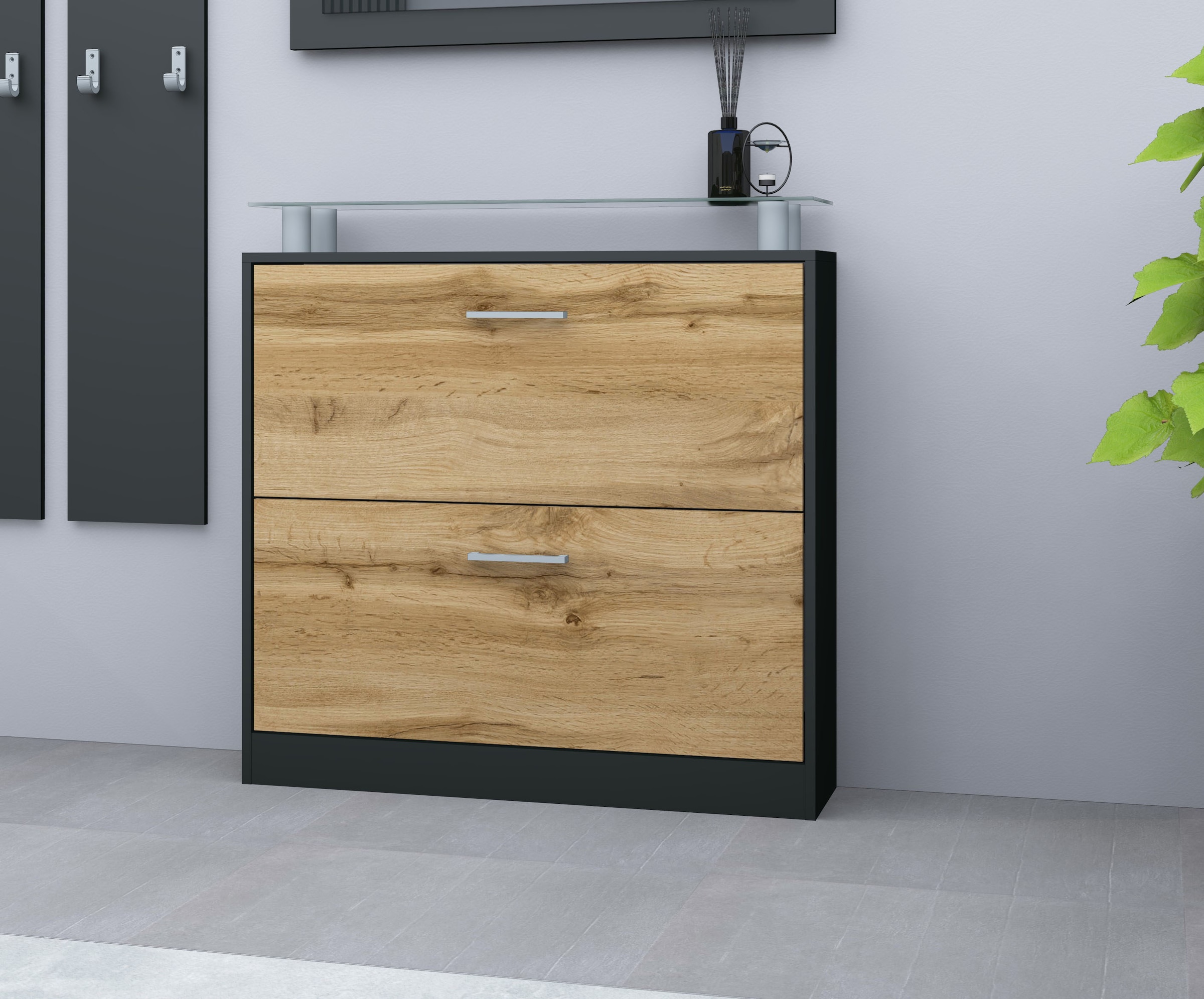 borchardt Möbel Armoire à chaussures »Finn, Schuhregal, Schuhkipper für 12-16 Paar Schuhe« Breite 89 cm, mit Glasablage