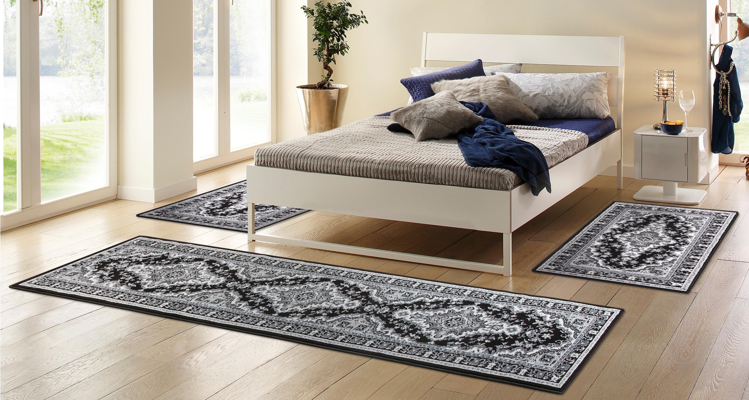 my home Bordure de lit »Oriental, Made in Belgium« Höhe 7 mm 1 cuis tlg. Läufer-Set, Kurzflor, Orient-Optik, mit Bordüre, pflegeleicht, elegant