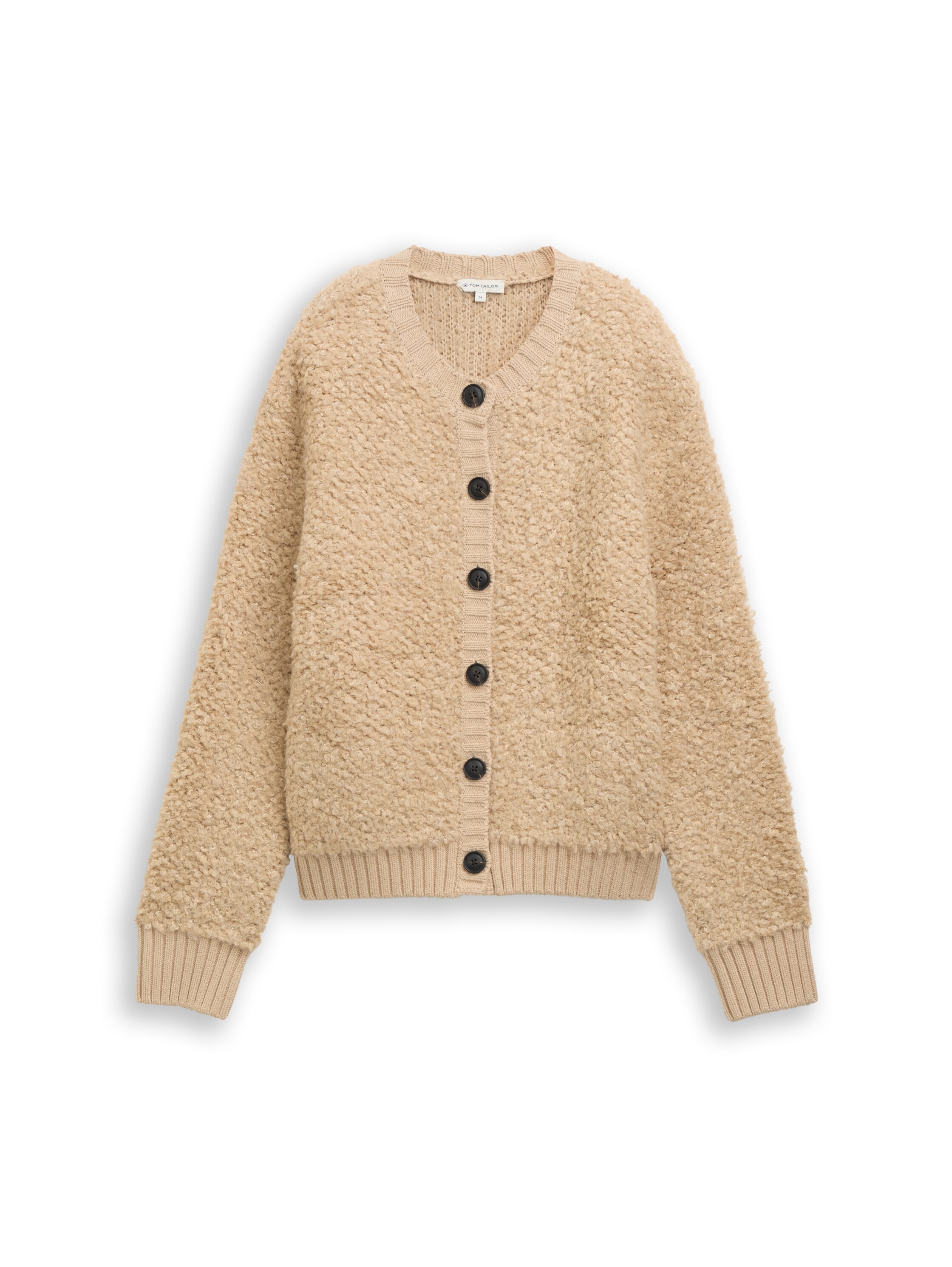 TOM TAILOR Cardigan Strickjacke in trendiger Bouclé-Optik / Rundhals mit Knopfleiste