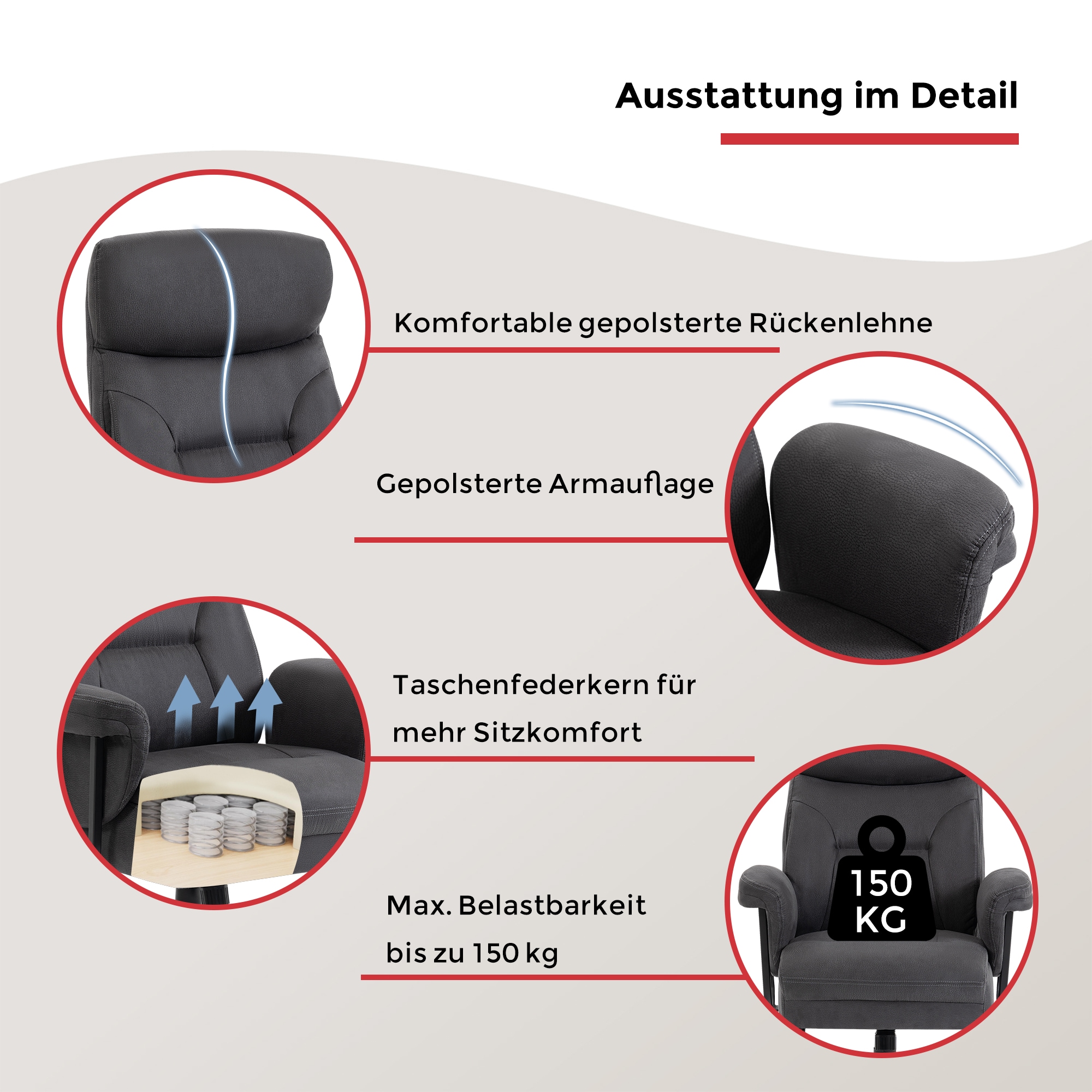 Duo Collection Fauteuil de direction »Tiago XXL« () charge maximale jusqu’à 150 kg, ressorts ensachés dans l’assise
