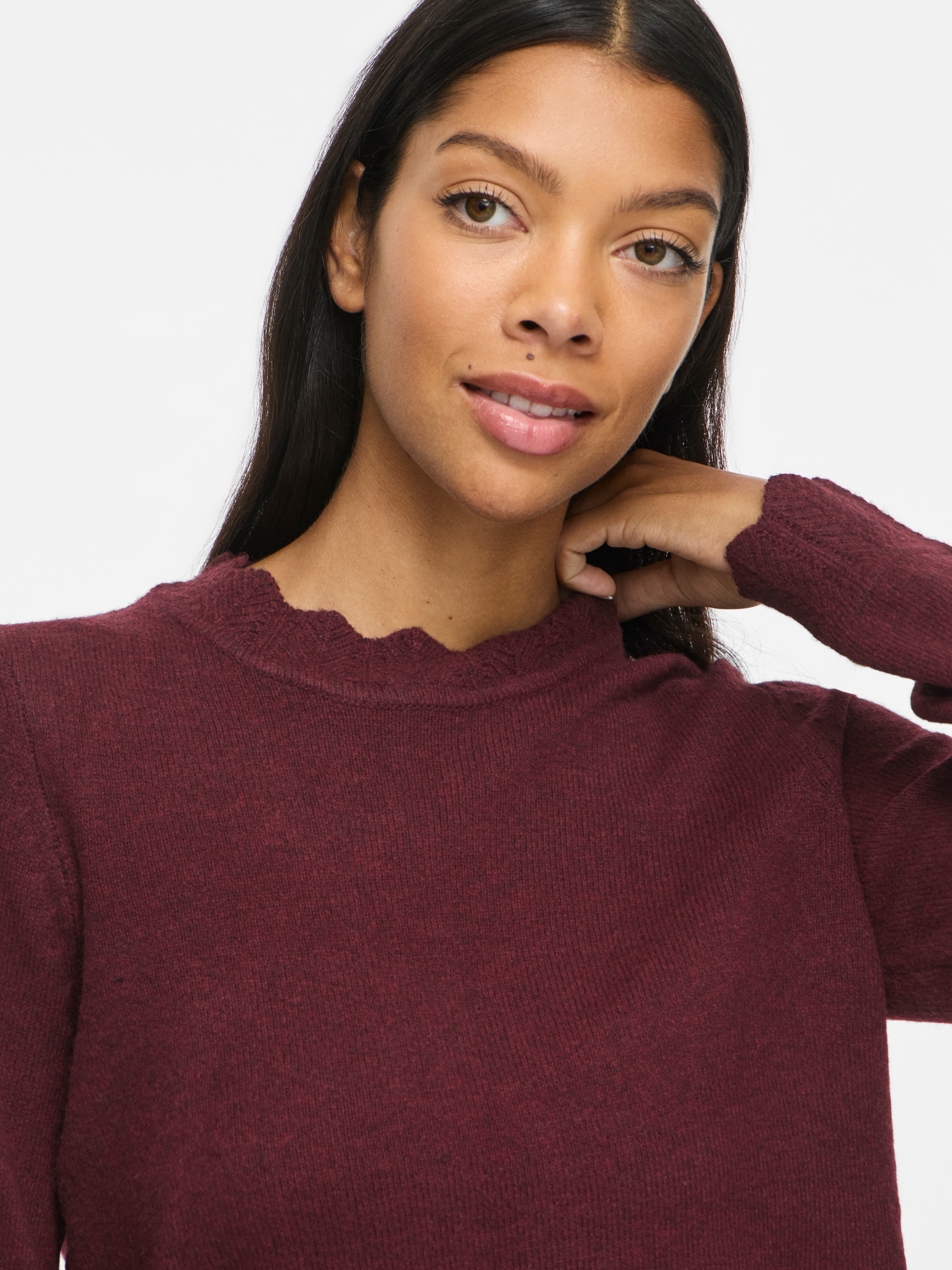 Vila Pull en tricot »VINIKOLINA O-NECK L/S KNIT TOP - NOOS« mélange de matériaux, coupe régulière
