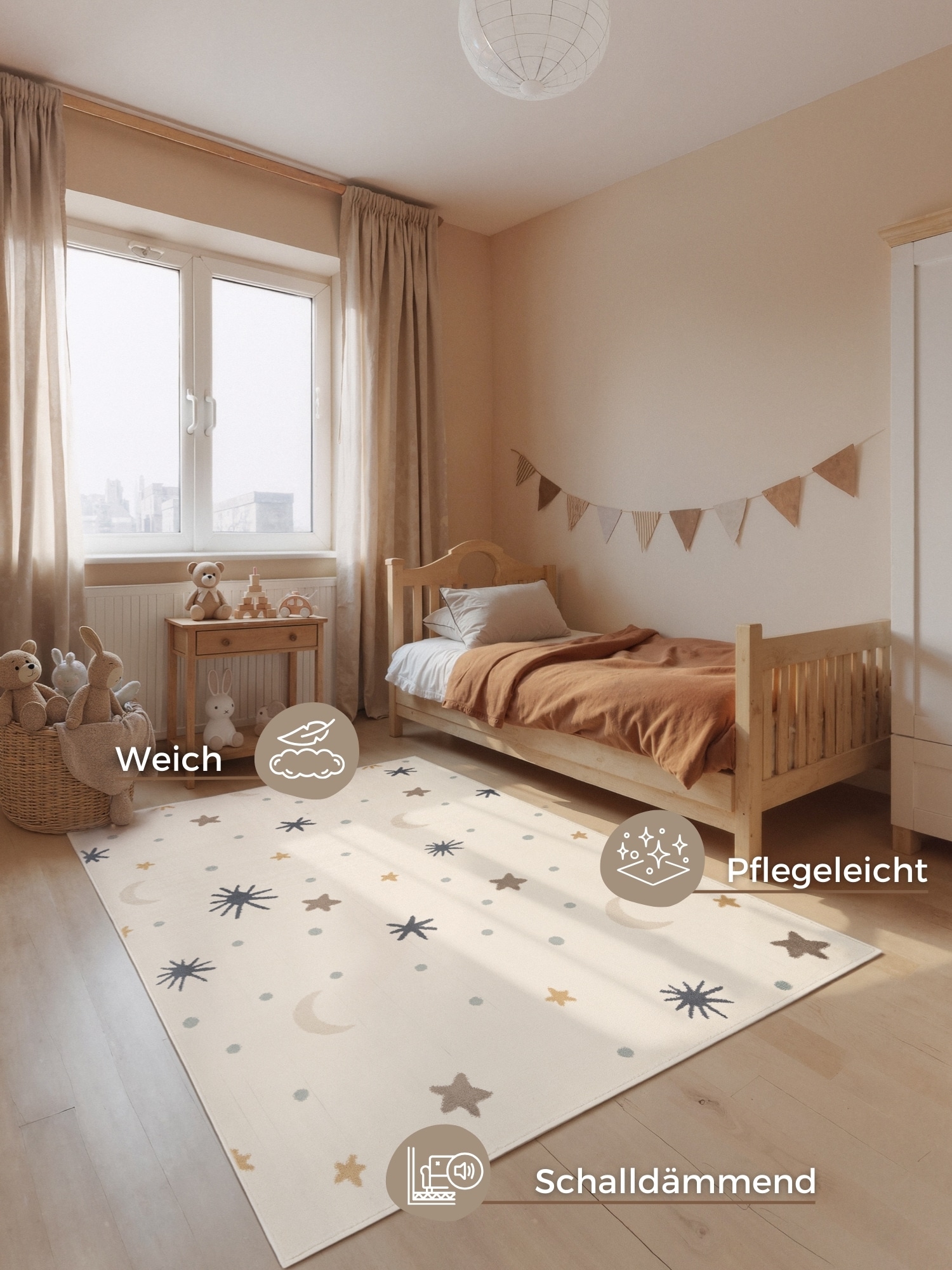 HANSE Home Tapis pour enfants »Moony« Rectangulaire 10 mm Höhe Pflegeleicht, Weich, Kinderzimmer, Spielteppich, Spielunterlage